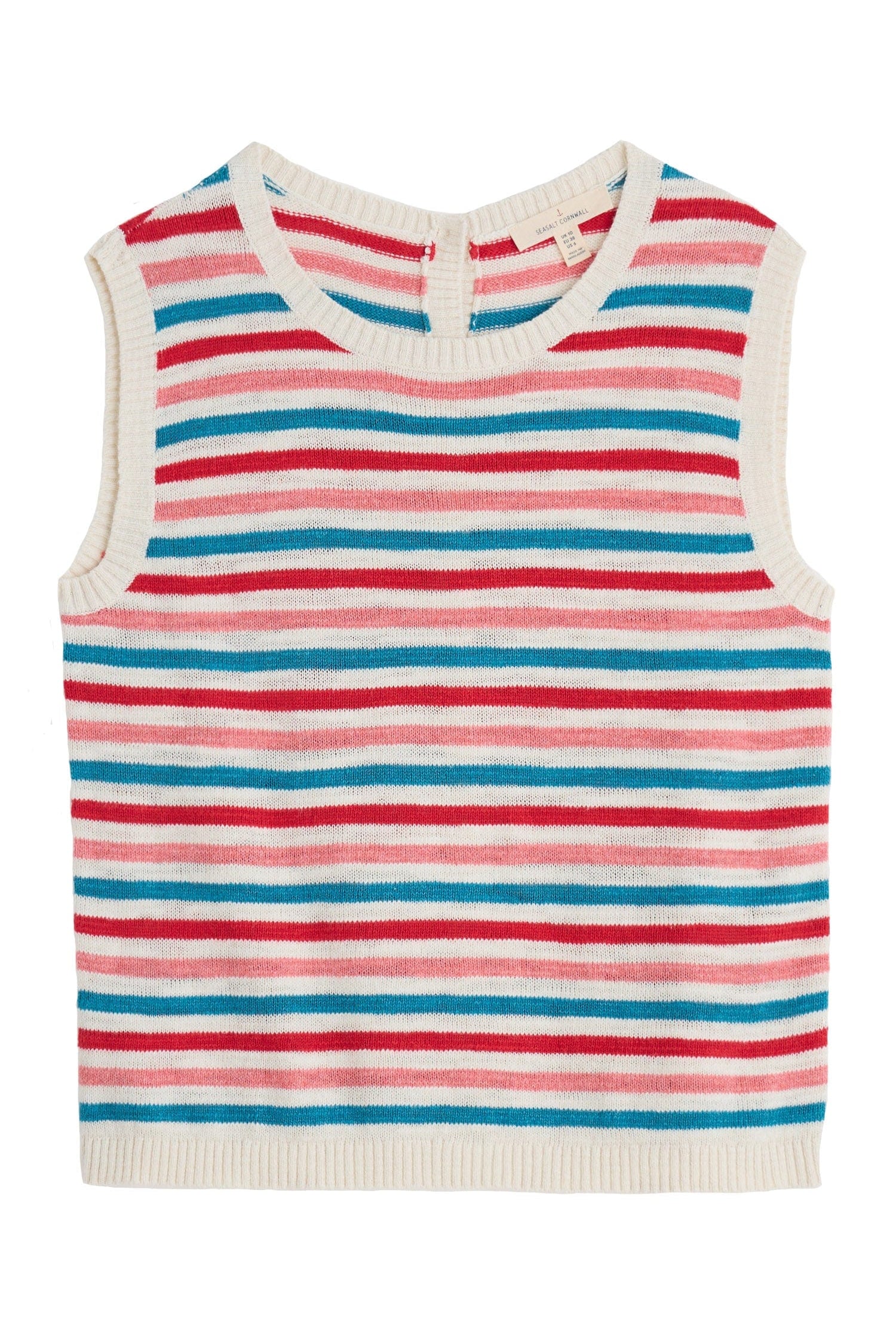 Seasalt Knavock Cotton-Linen Knitted Vest - Mini Cornish Pink Sky Mix