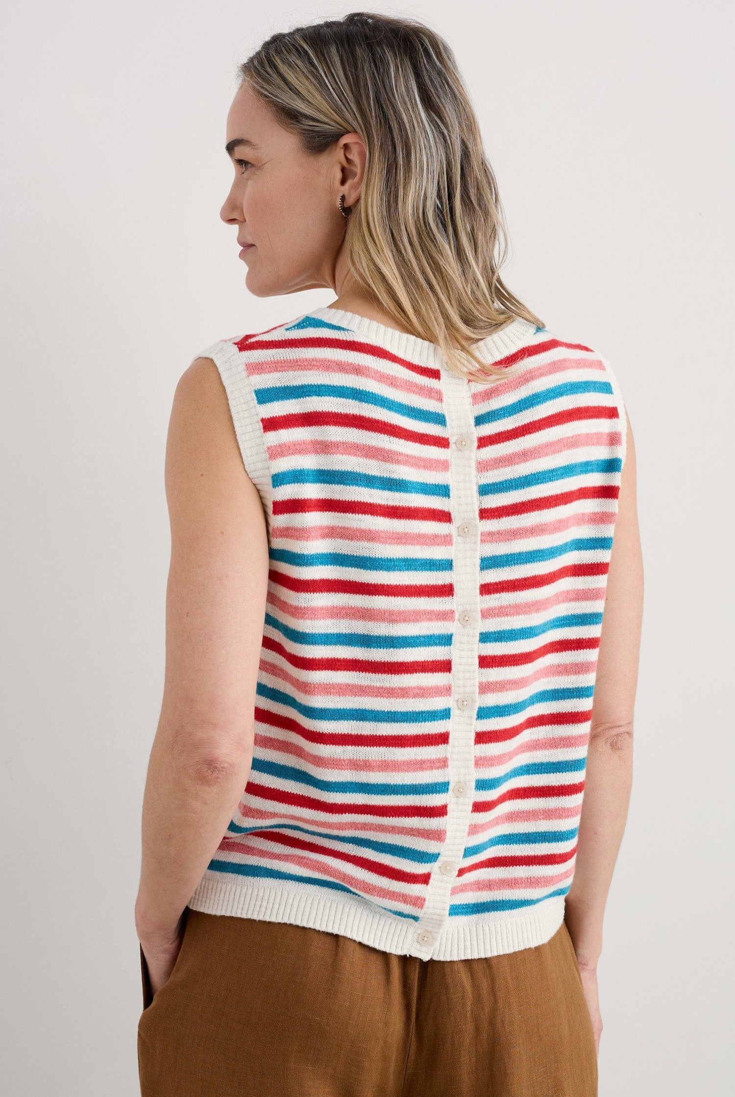 Seasalt Knavock Cotton-Linen Knitted Vest - Mini Cornish Pink Sky Mix