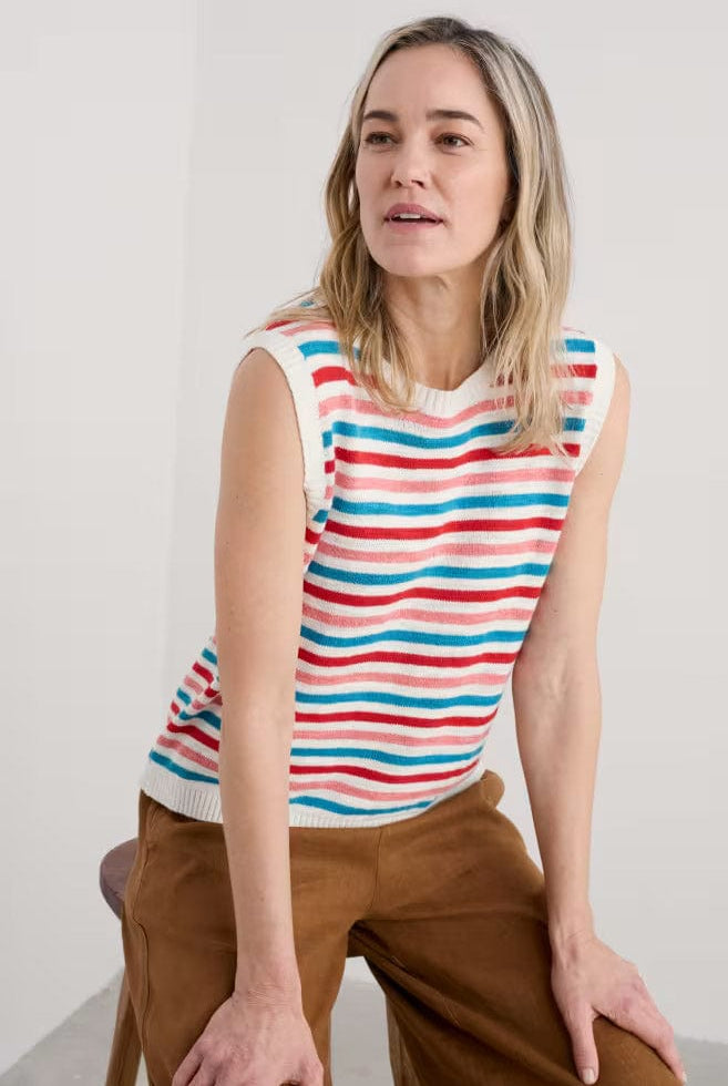 Seasalt Knavock Cotton-Linen Knitted Vest - Mini Cornish Pink Sky Mix