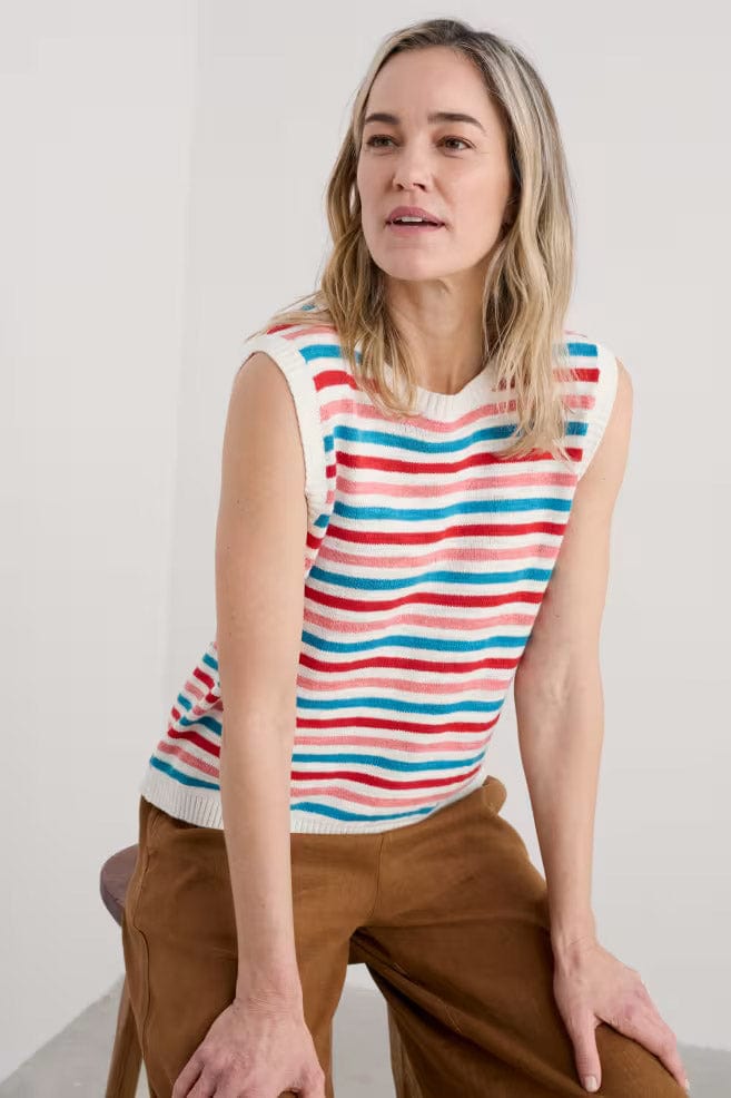 Seasalt Knavock Cotton-Linen Knitted Vest - Mini Cornish Pink Sky Mix