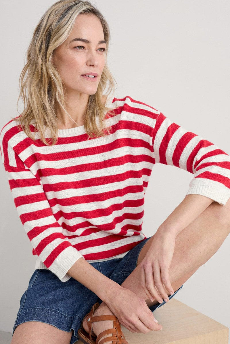 Seasalt Knavock Striped Jumper - Cornish Chalk Scarlet