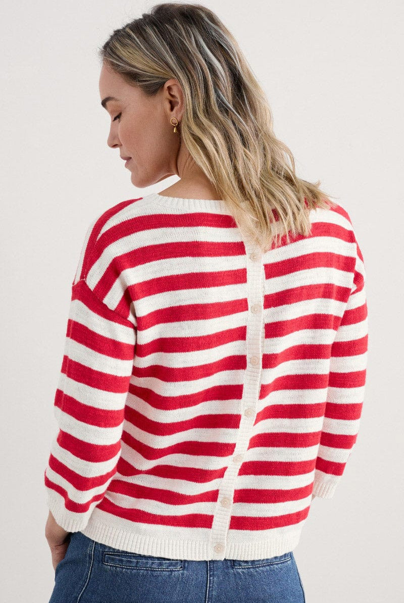 Seasalt Knavock Striped Jumper - Cornish Chalk Scarlet