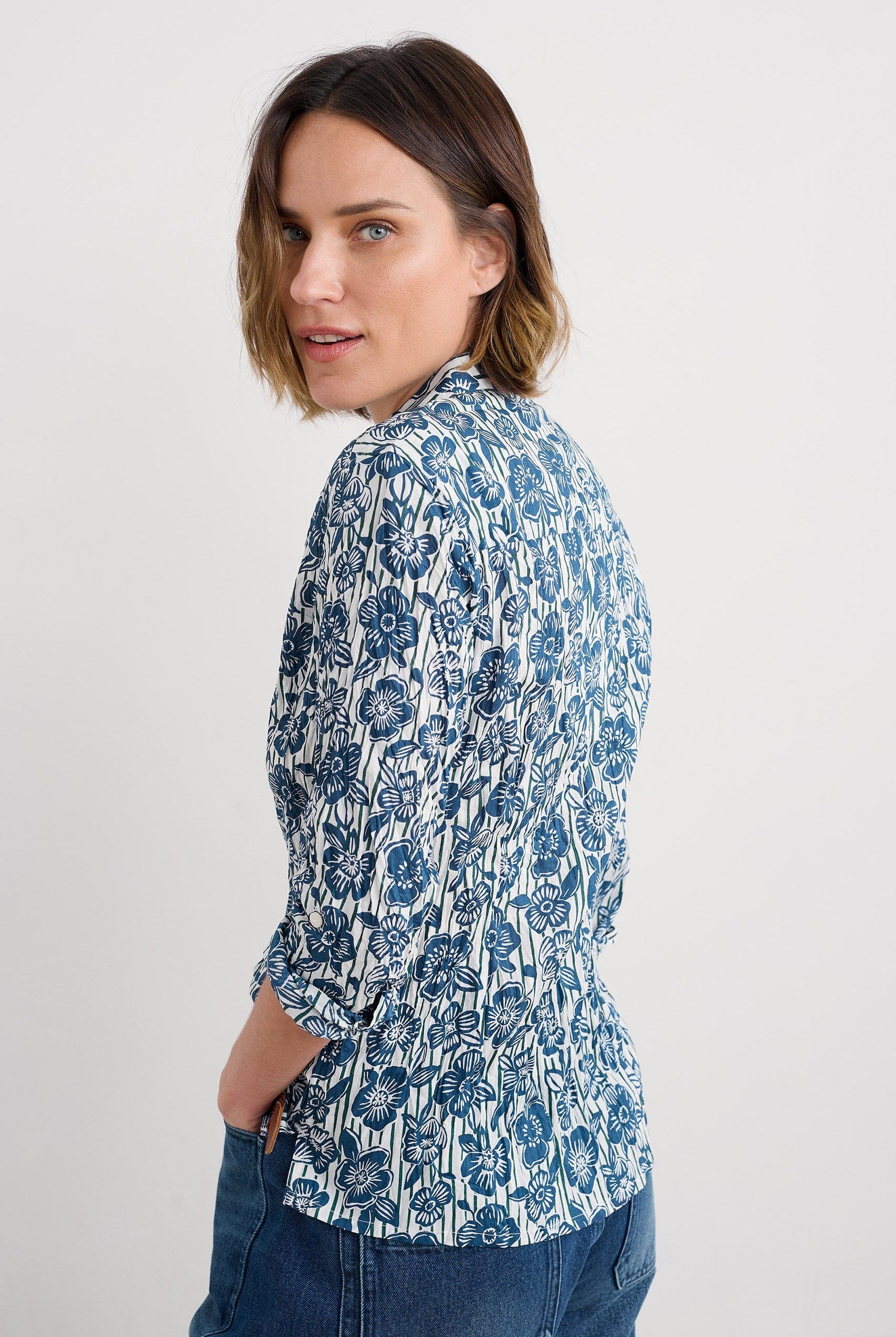 Seasalt Larissa Organic Cotton Shirt - Floral Imprint Chalk