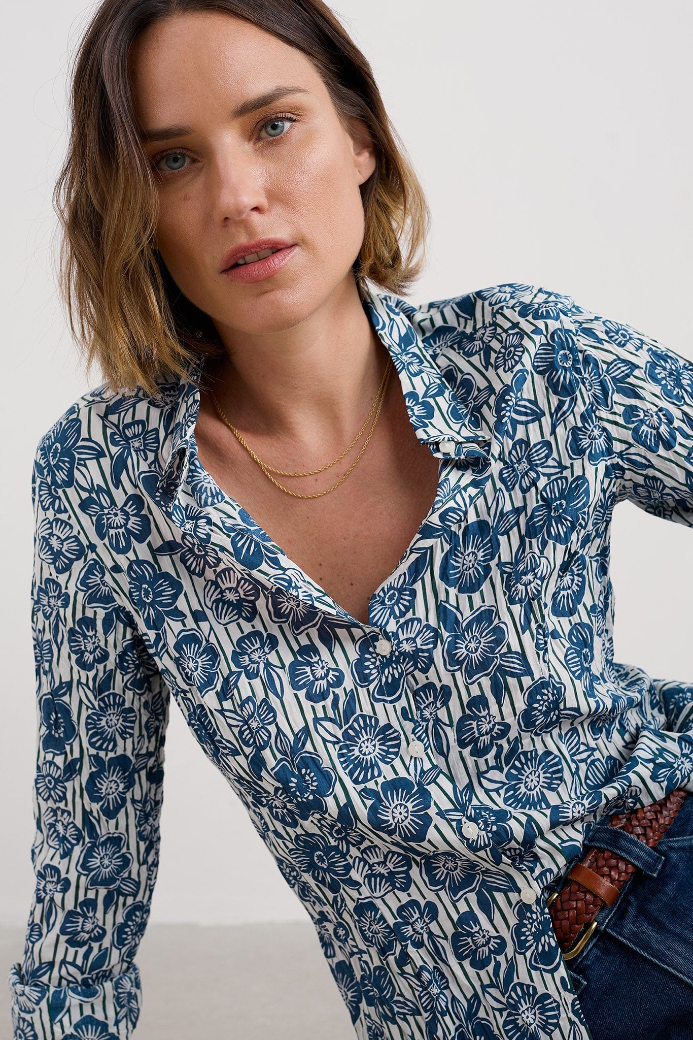Seasalt Larissa Organic Cotton Shirt - Floral Imprint Chalk
