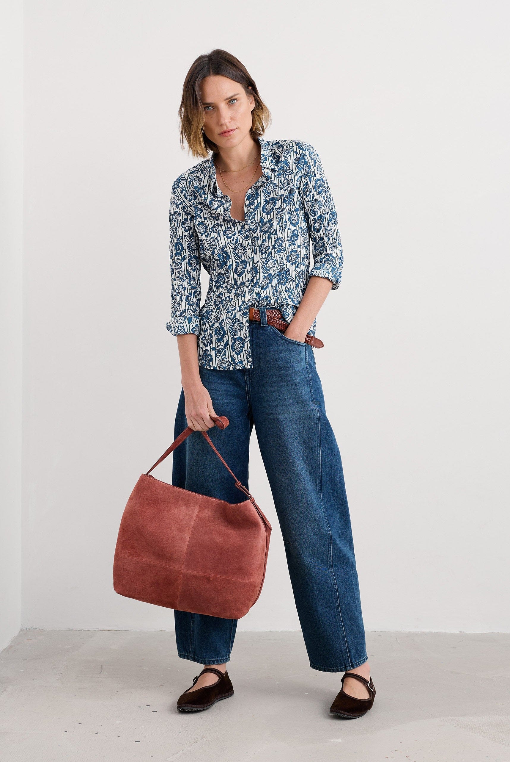 Seasalt Larissa Organic Cotton Shirt - Floral Imprint Chalk