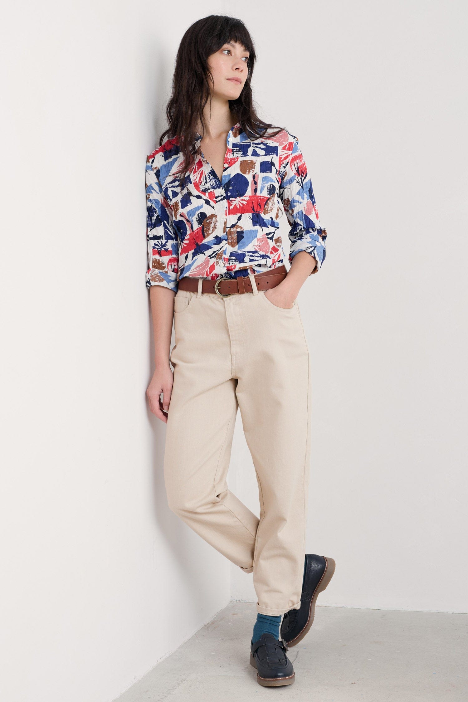 Seasalt Larissa Organic Cotton Shirt - Marine Forms Chalk