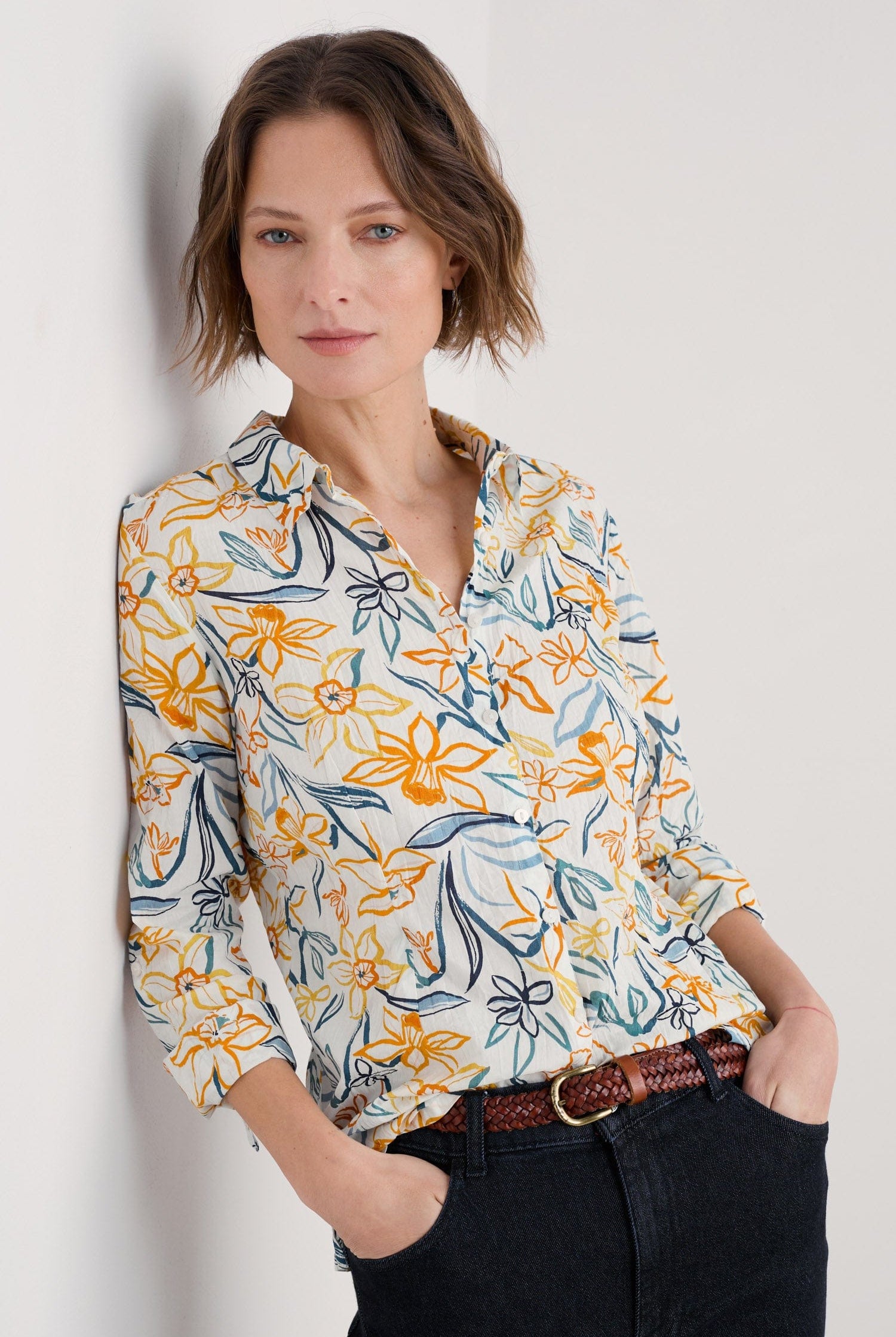 Seasalt Larissa Organic Cotton Shirt - Painted Daffodil Chalk
