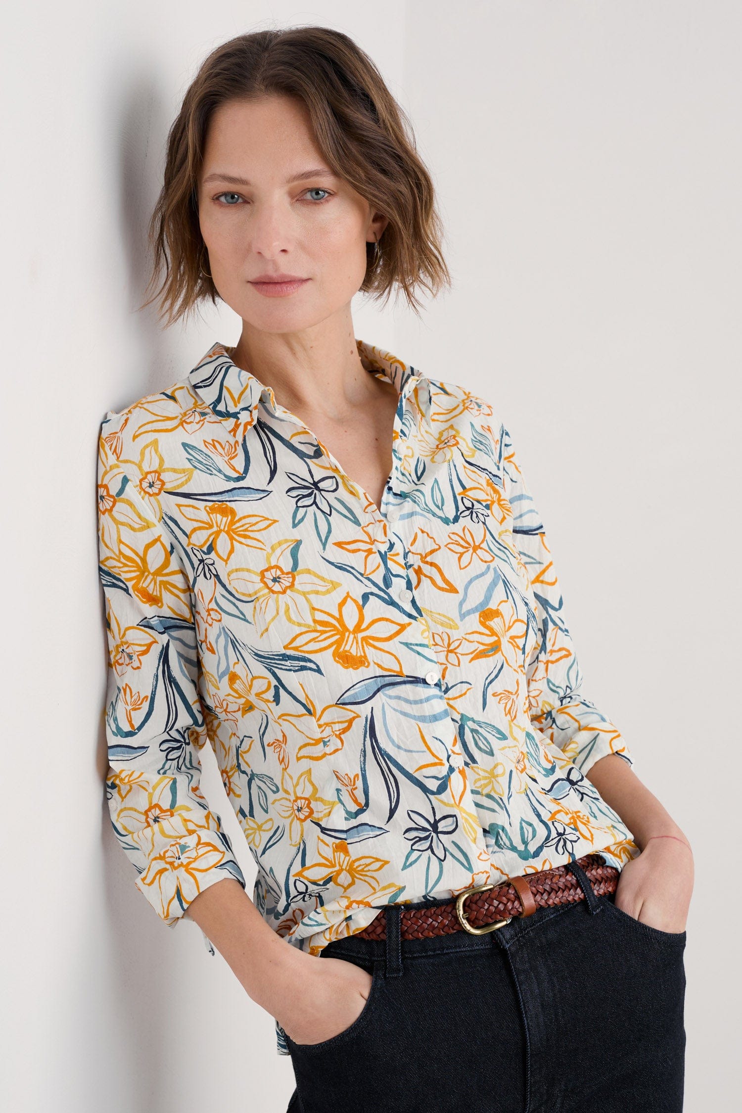 Seasalt Larissa Organic Cotton Shirt - Painted Daffodil Chalk