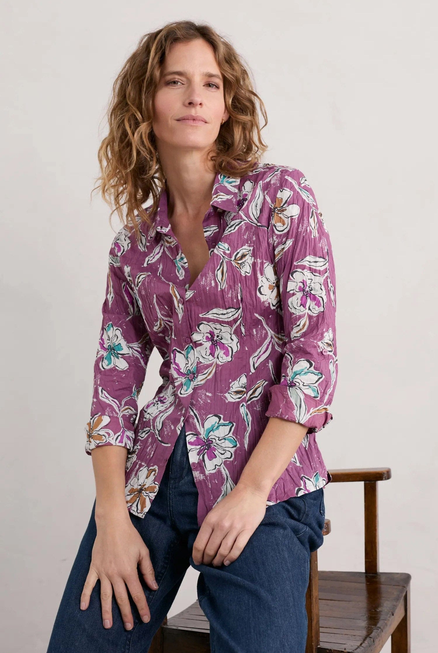 Seasalt Larissa Shirt - Linework Floral Heather