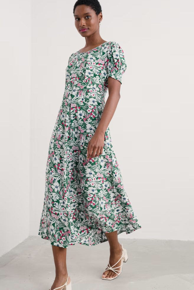 Seasalt Marsh Violet Short Sleeve Dress - Garden Flowers Dark Forage