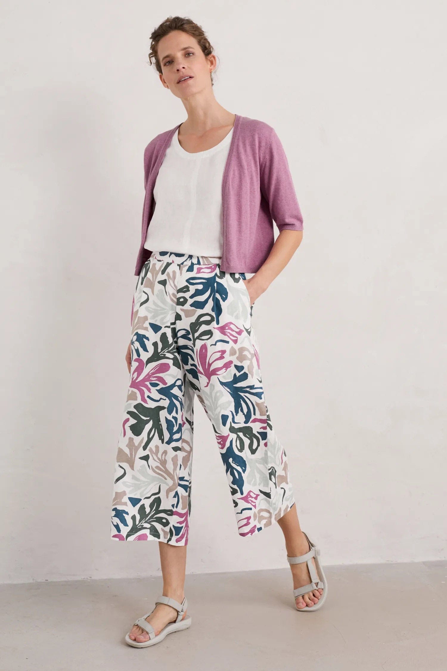 Seasalt Peaceful Haven Linen Culottes - Sea Frond Chalk