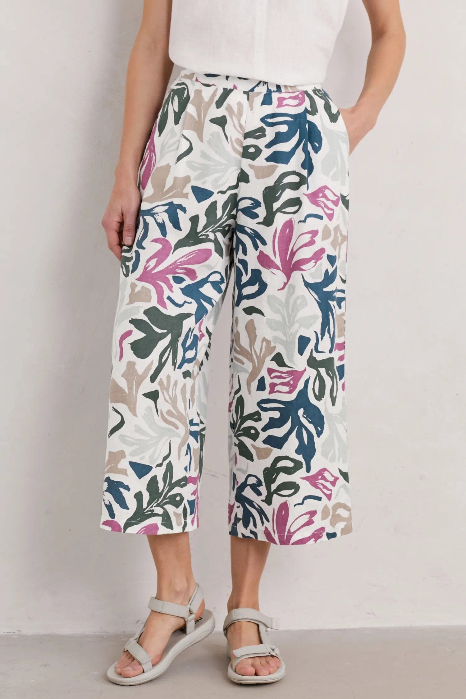 Seasalt Peaceful Haven Linen Culottes - Sea Frond Chalk