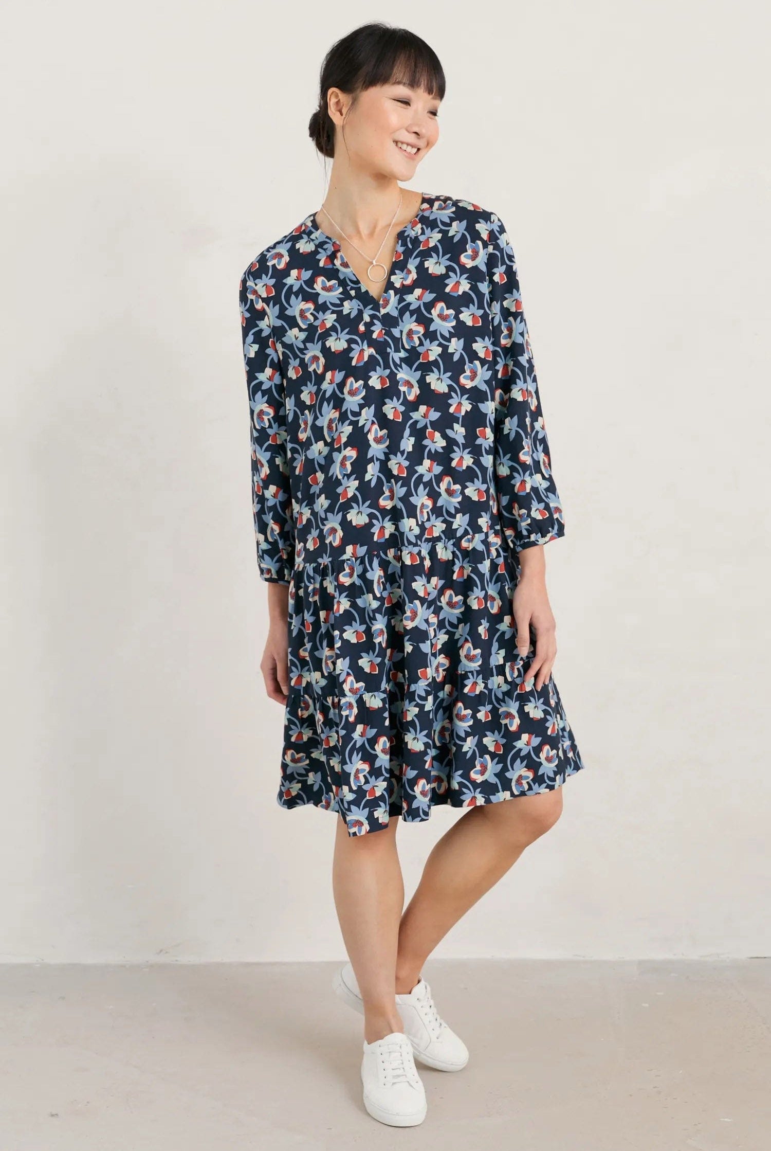 Seasalt Proctor Tiered Dress - Hellebore Collage Maritime