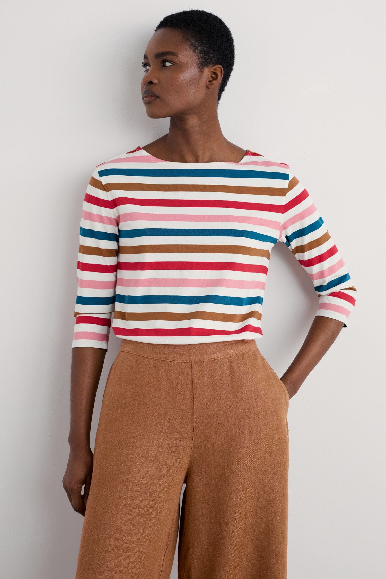 Seasalt Sailor 3/4 Sleeve Top - Quad Scallion Pink Sky