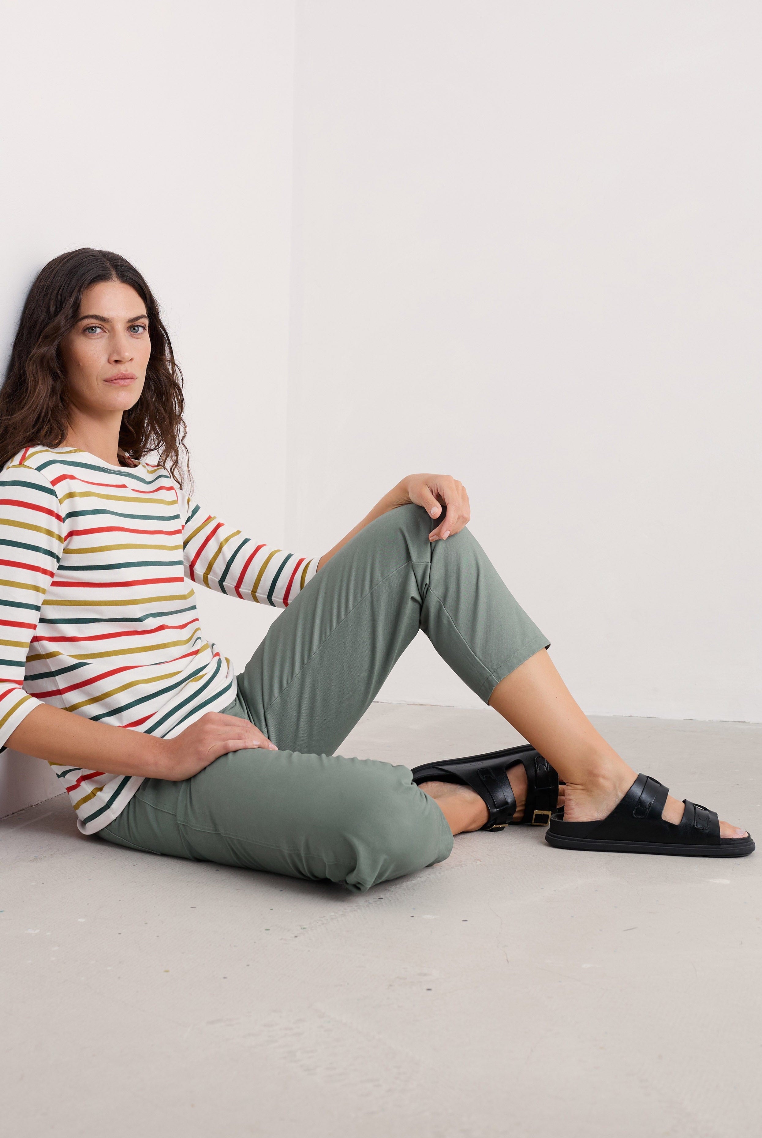 Seasalt Sailor 3/4 Sleeve Top - Tri Breton Orange Coral