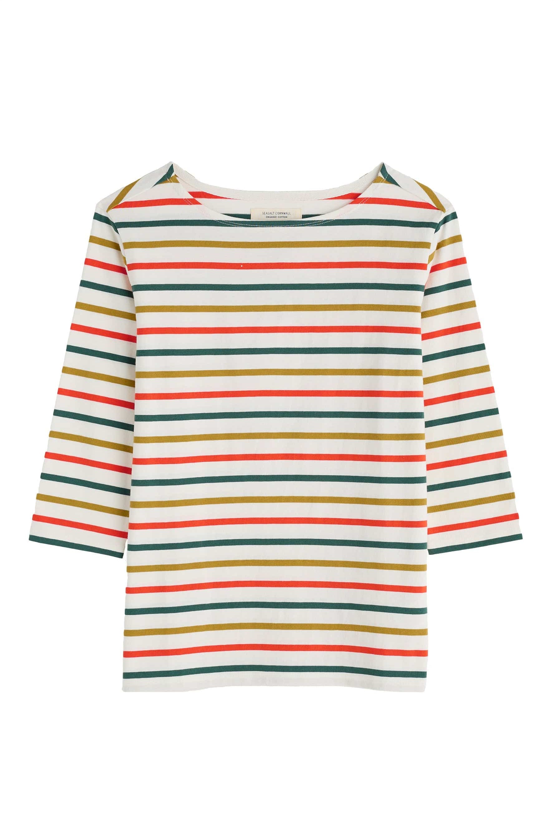 Seasalt Sailor 3/4 Sleeve Top - Tri Breton Orange Coral