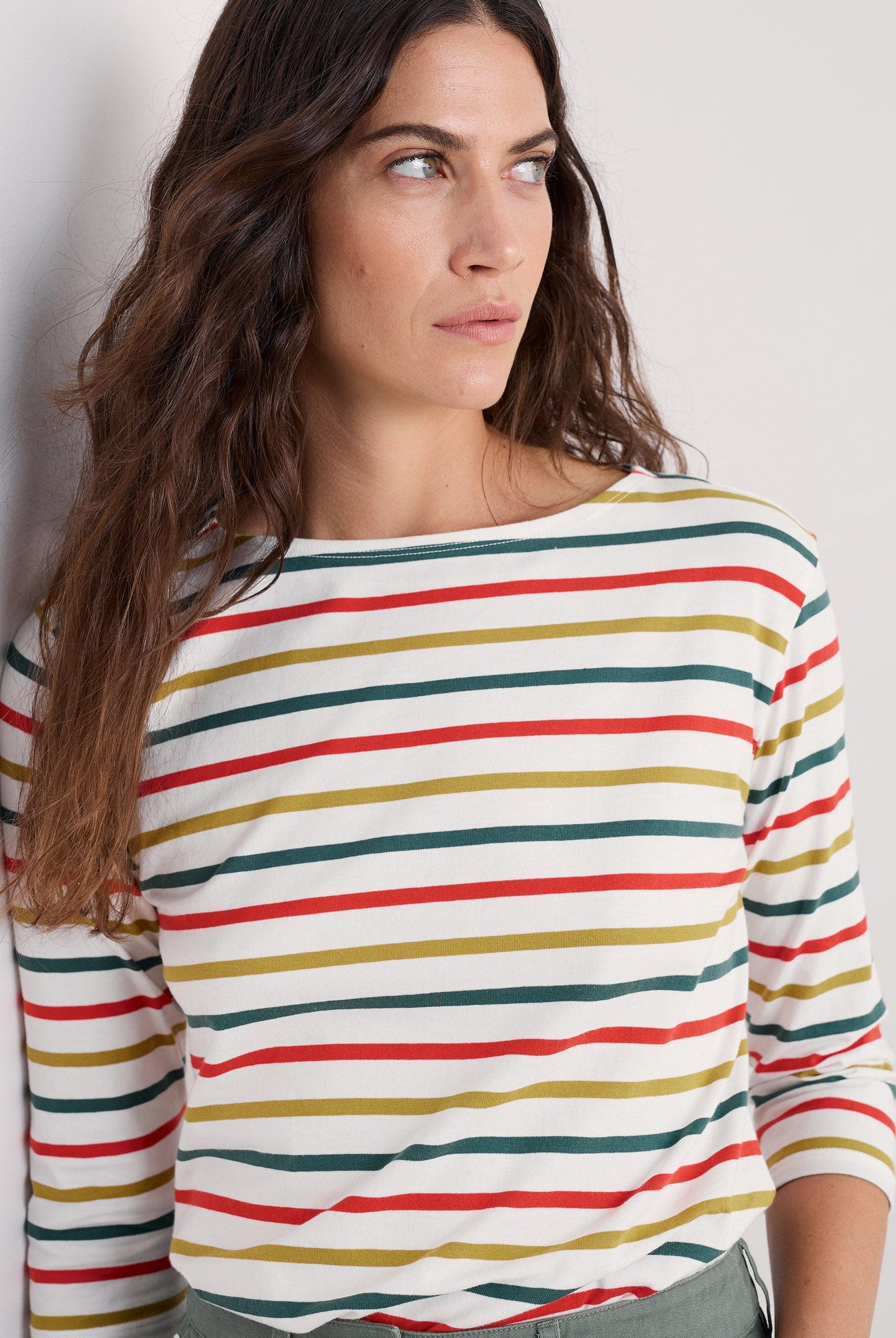 Seasalt Sailor 3/4 Sleeve Top - Tri Breton Orange Coral