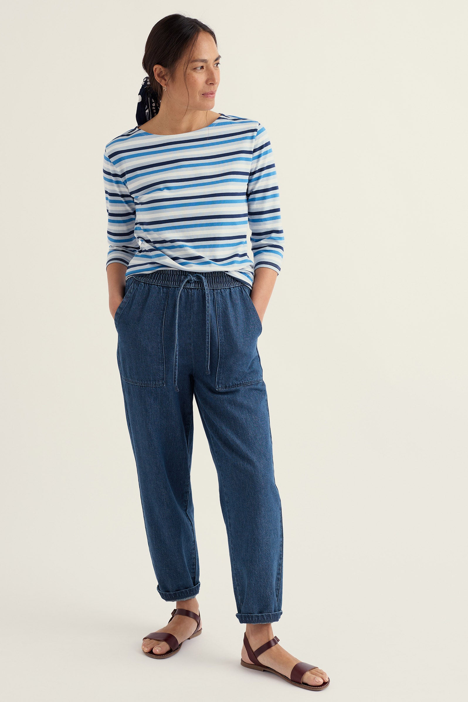 Seasalt Sailor Organic Cotton Jersey Top - Tri Mini Cornish Blue Fog