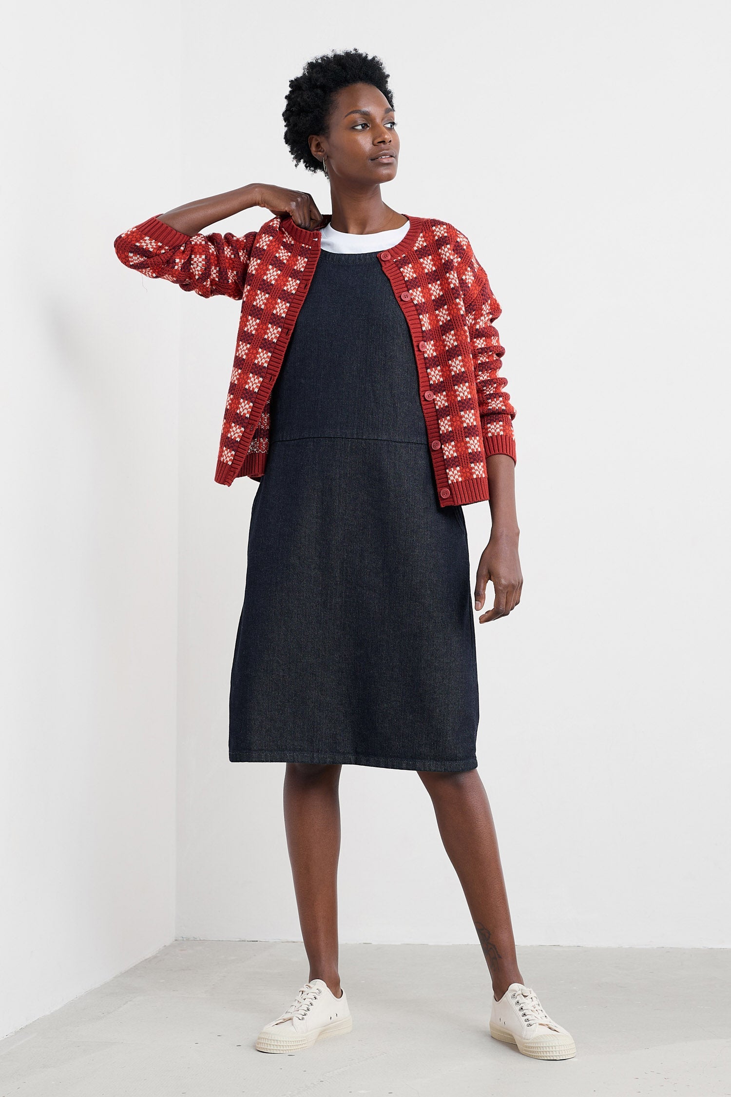 Seasalt Salt Weave Knee Length Pinafore - Dark Wash