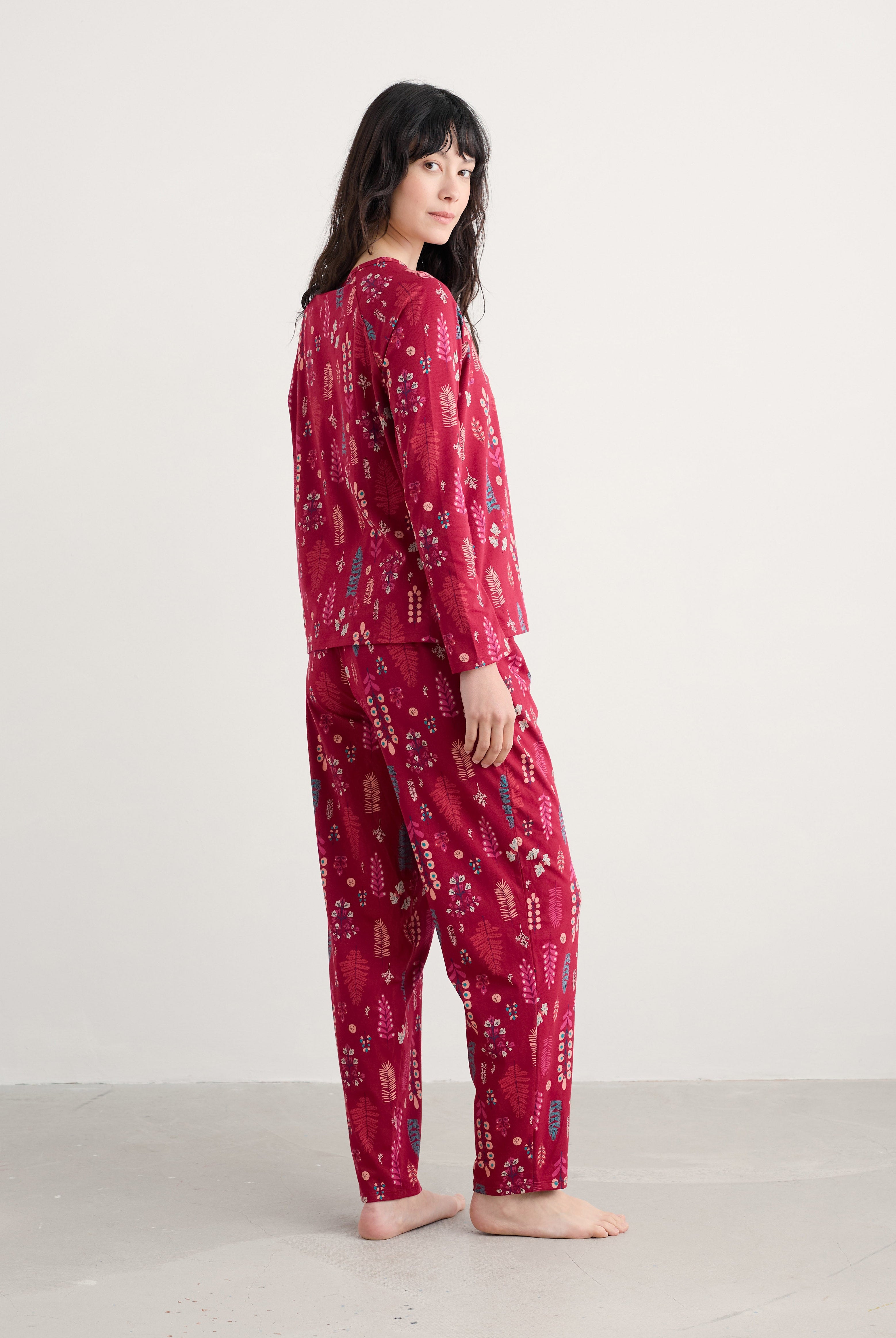 Seasalt Setting Sun Cotton Jersey Pyjamas - Botanical Woodland Jam
