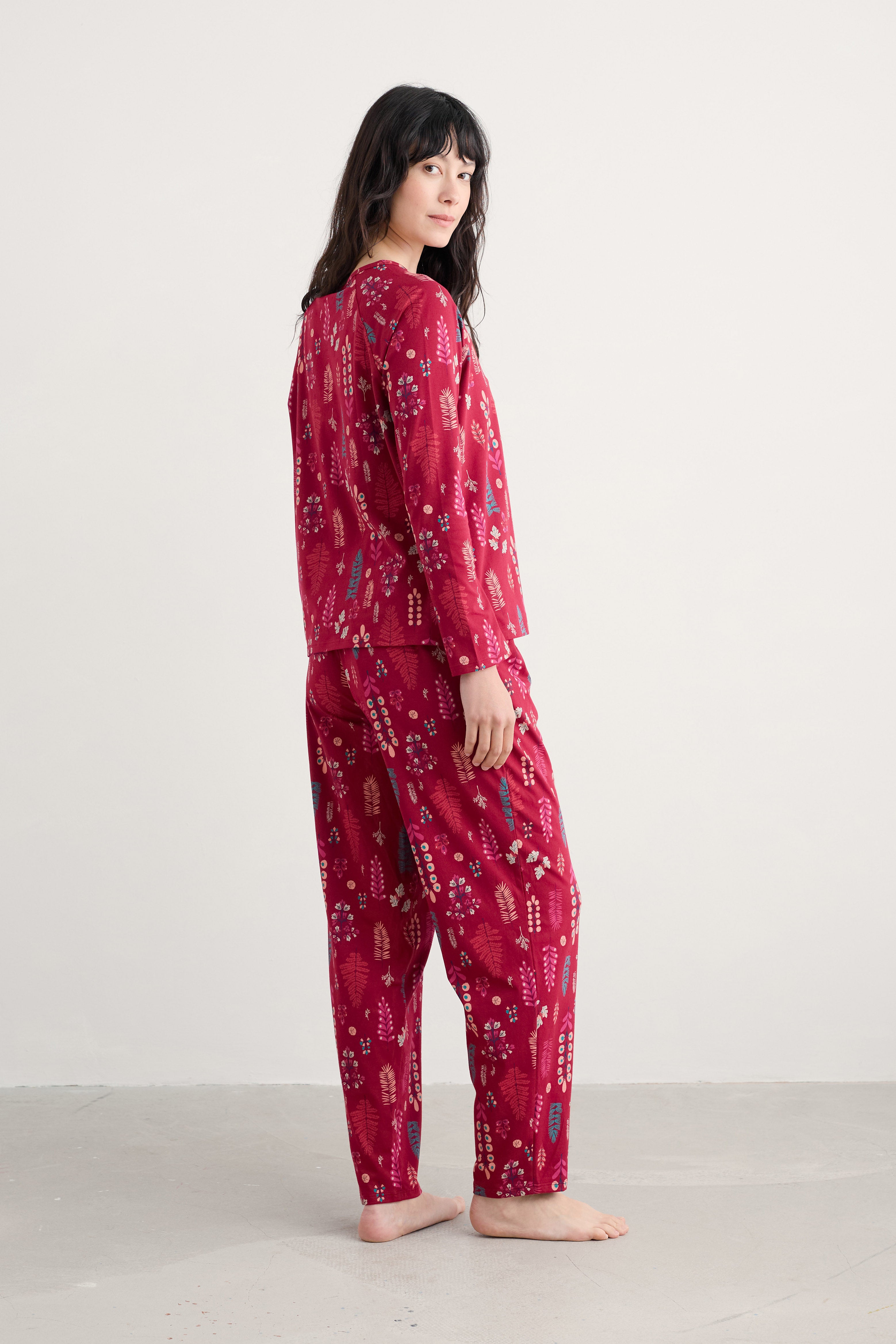 Seasalt Setting Sun Cotton Jersey Pyjamas - Botanical Woodland Jam