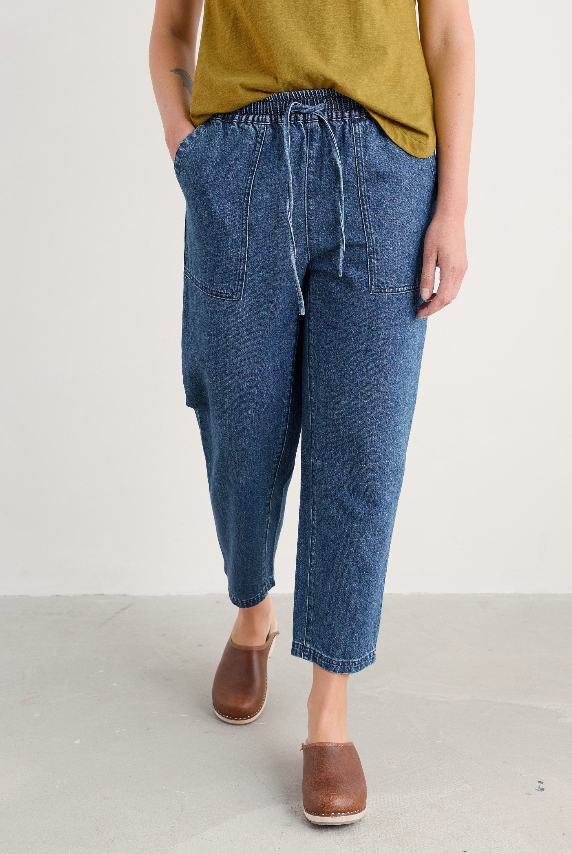 Seasalt Sholl Denim-Linen Trousers - Mid Wash