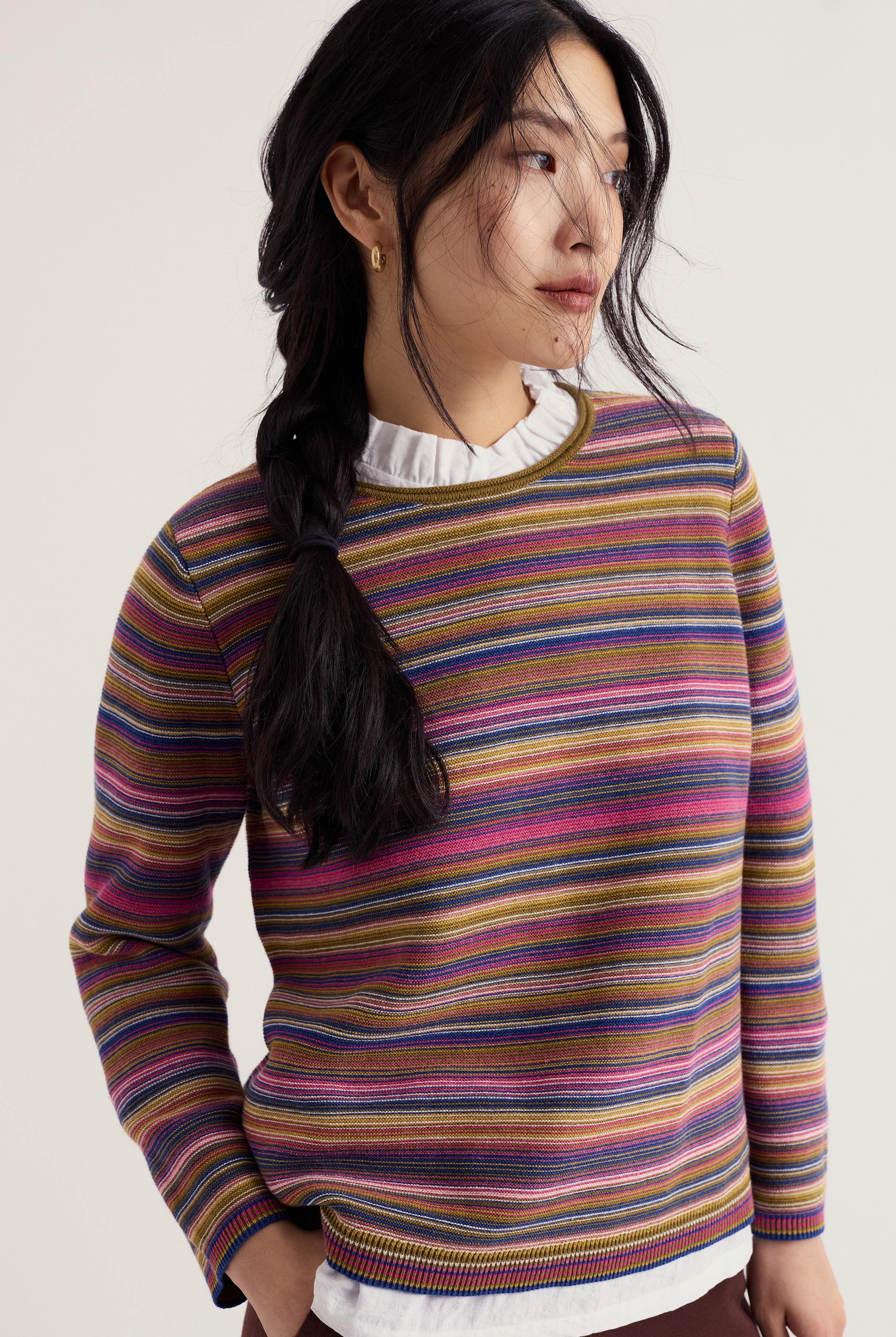 Seasalt Striped Makers Jumper - Ripple Marks Fern Moss Multi