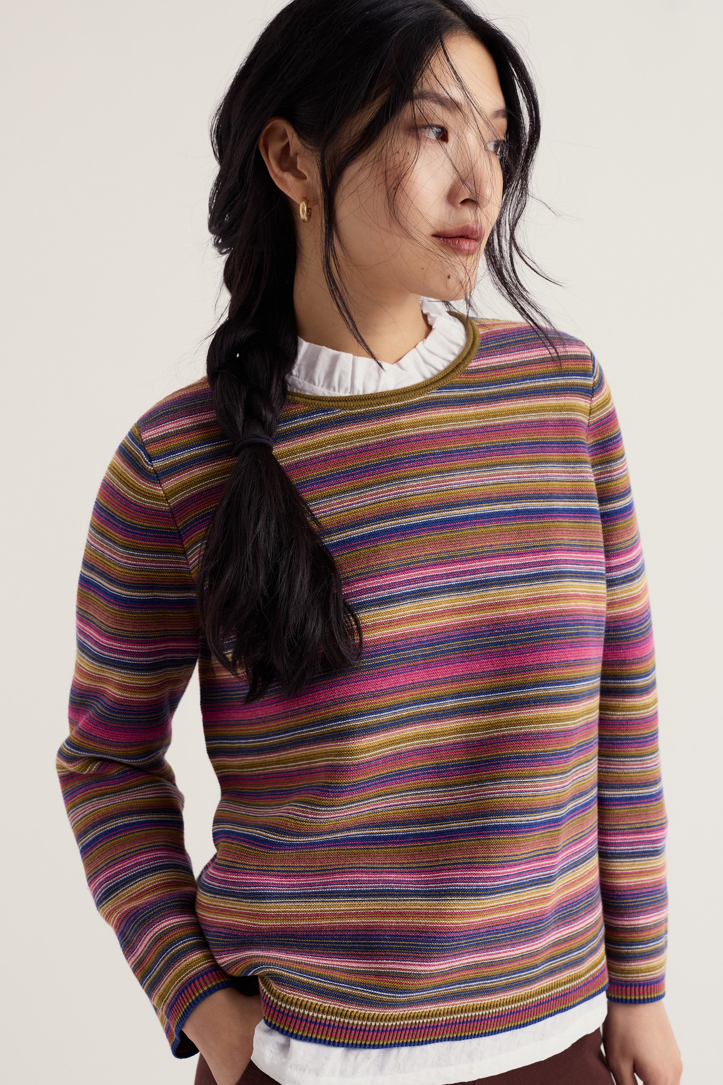 Seasalt Striped Makers Jumper - Ripple Marks Fern Moss Multi