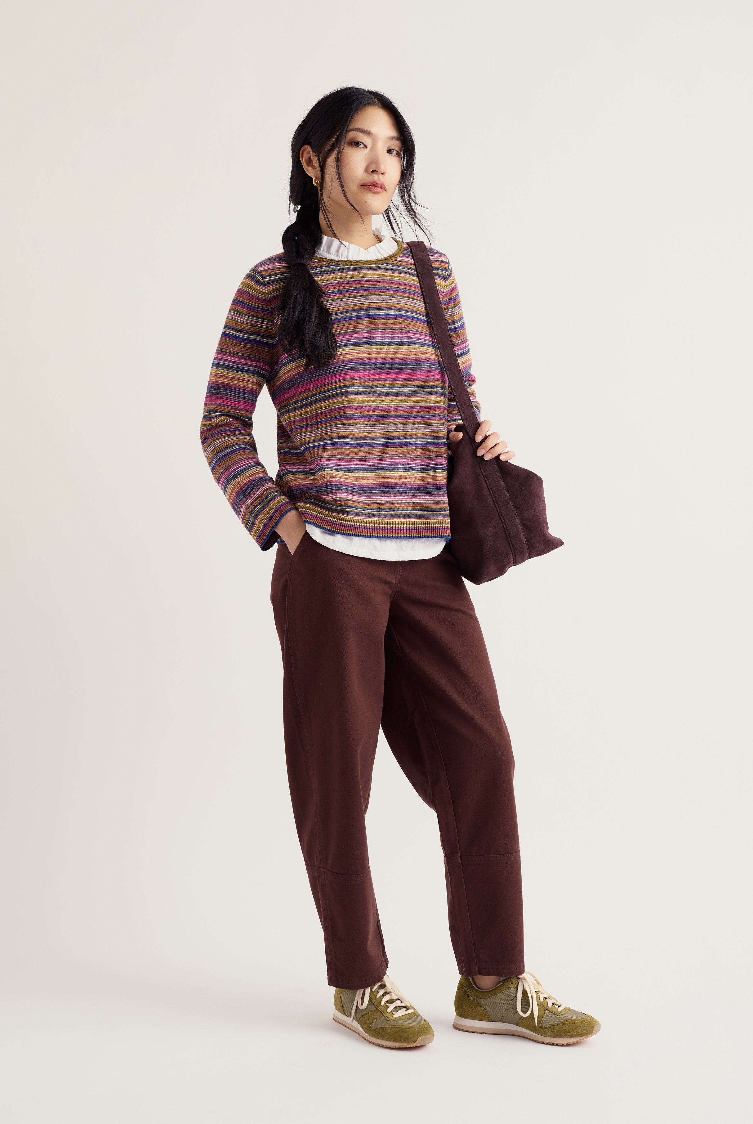 Seasalt Striped Makers Jumper - Ripple Marks Fern Moss Multi