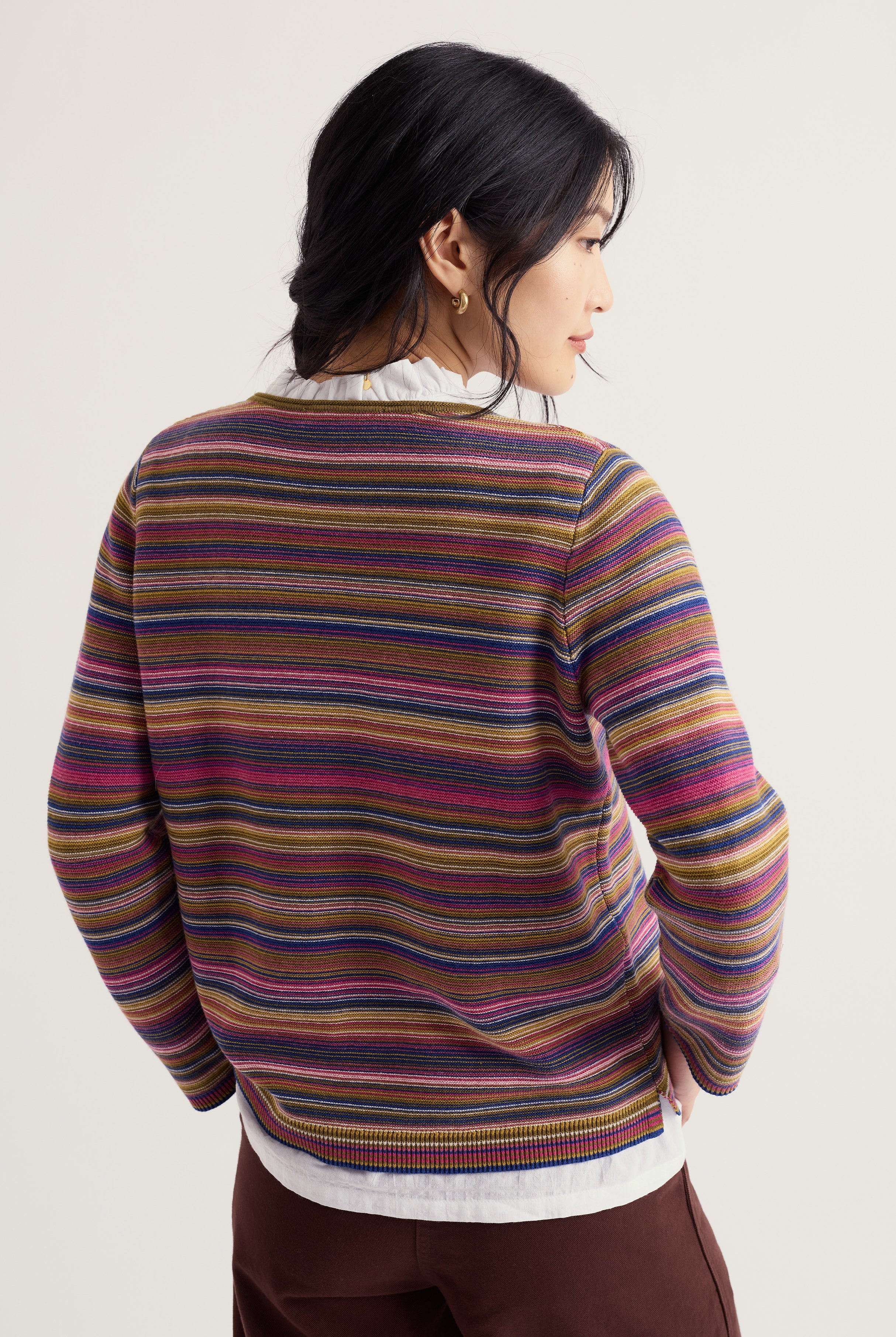 Seasalt Striped Makers Jumper - Ripple Marks Fern Moss Multi