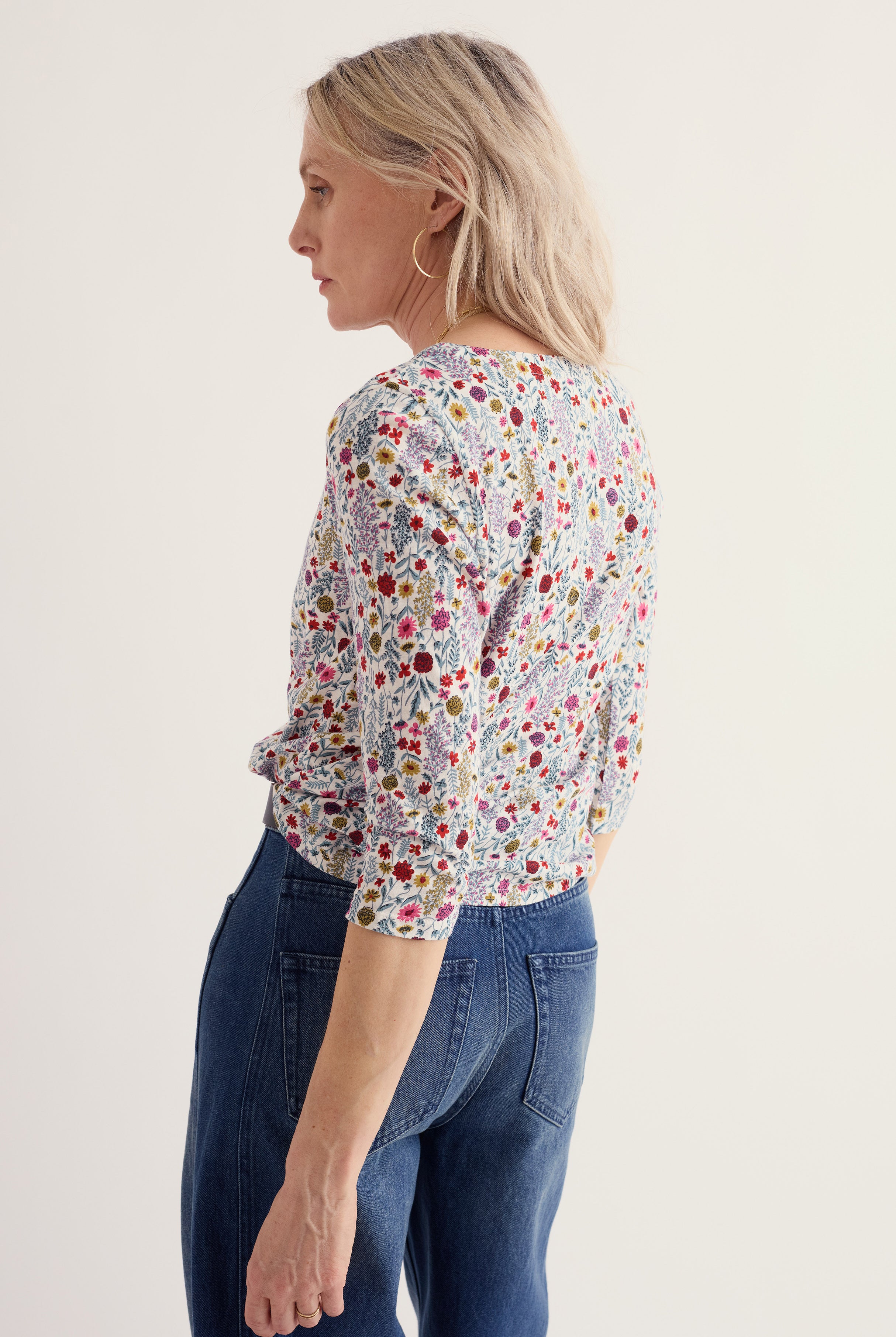 Seasalt Studio 3/4 Button-Through Top - Wild Borders Chalk