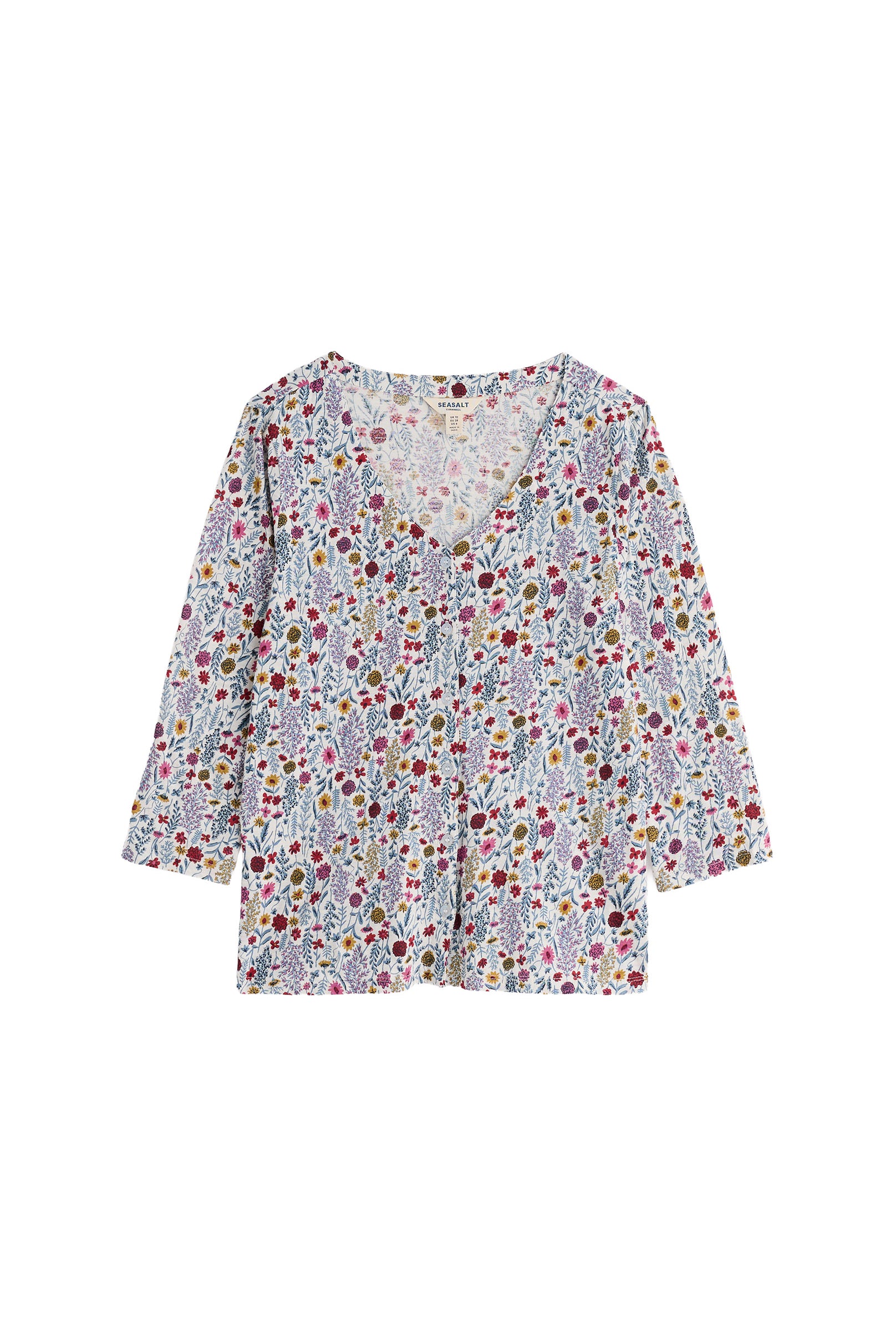 Seasalt Studio 3/4 Button-Through Top - Wild Borders Chalk