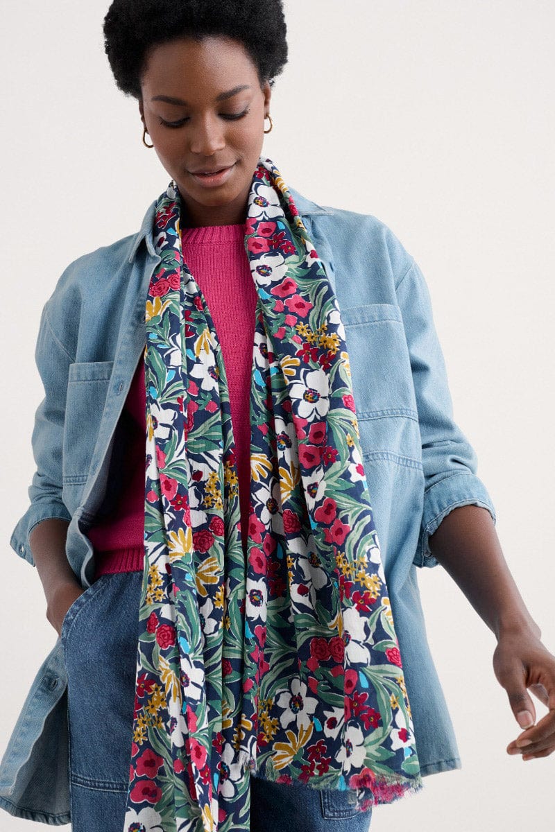 Seasalt Summer Scarf - Garden Flowers Night B-AC31409_35342_OS