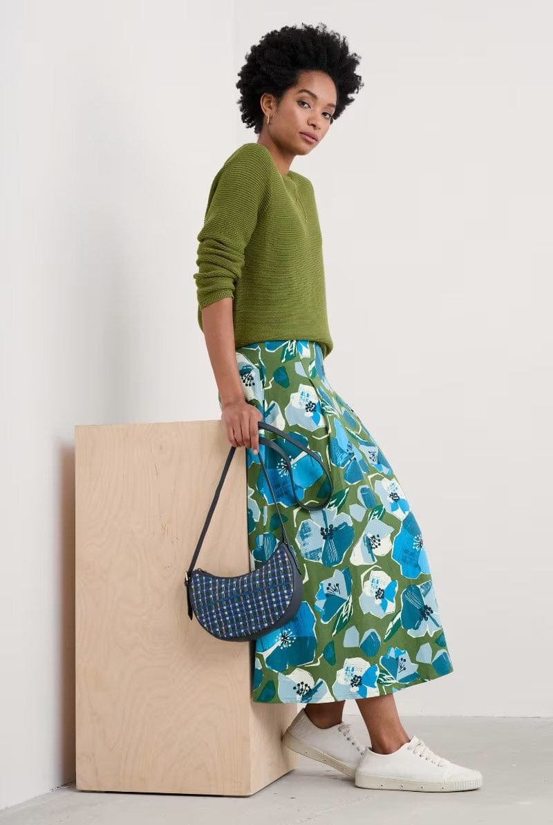 Seasalt Swallow Hill A-Line Skirt - Paper Hellebores Forest Green
