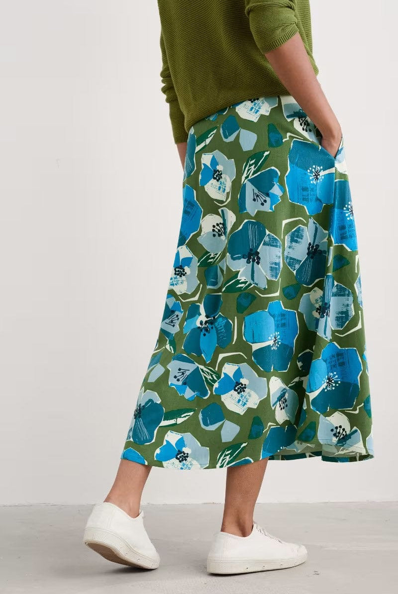 Seasalt Swallow Hill A-Line Skirt - Paper Hellebores Forest Green