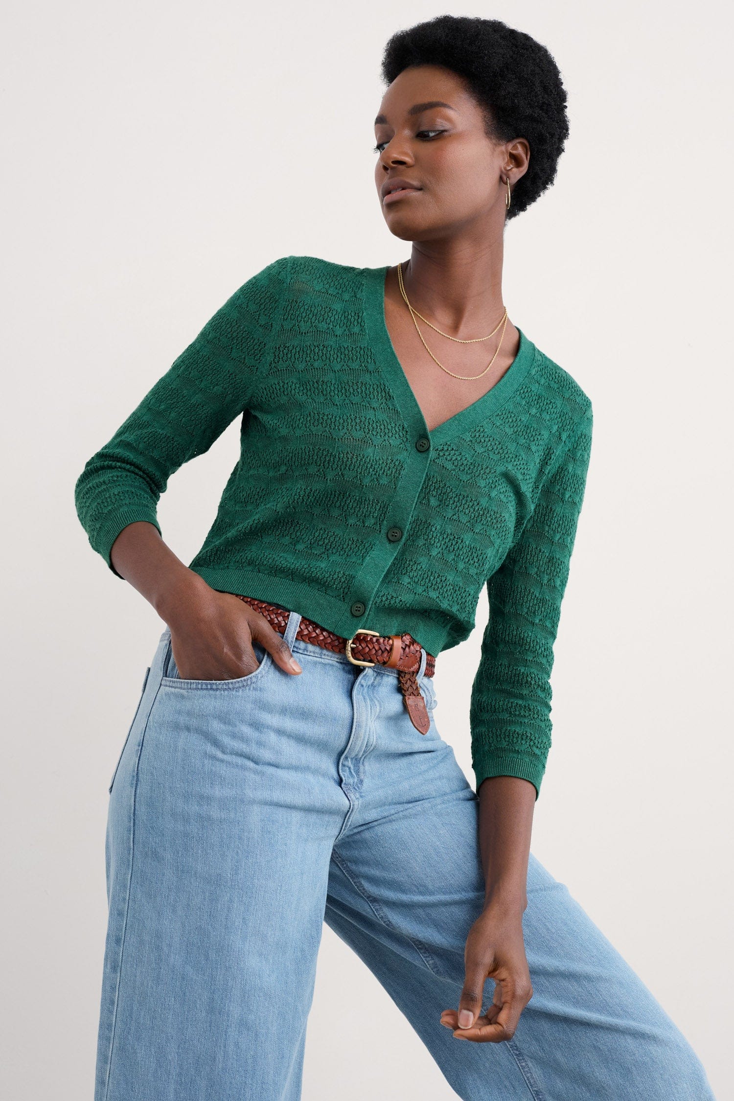 Seasalt Sweet Day Organic Cotton Cardigan - Pine Shoots