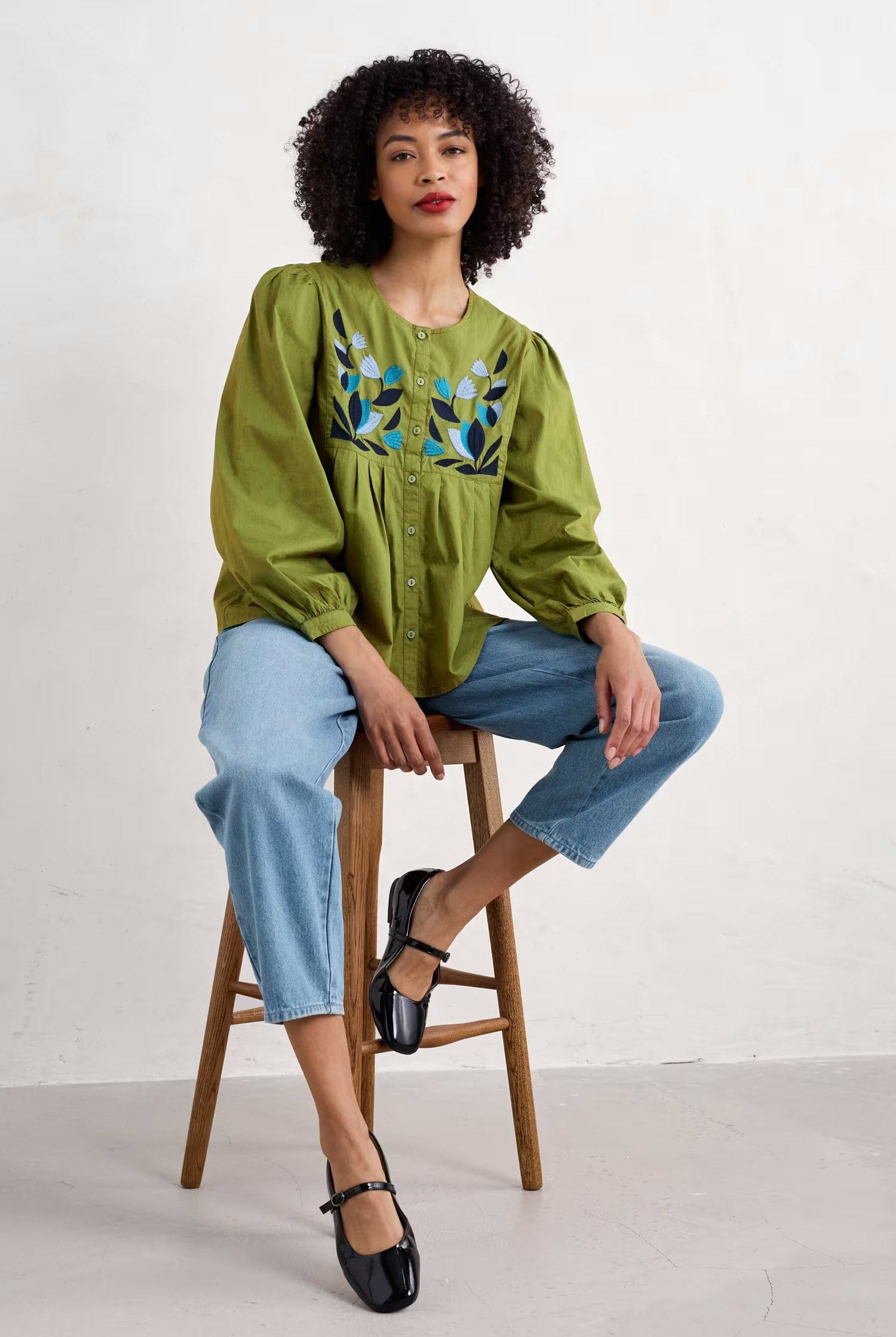 Seasalt Thornapple Organic Cotton Embroidered Shirt - Dark Citron