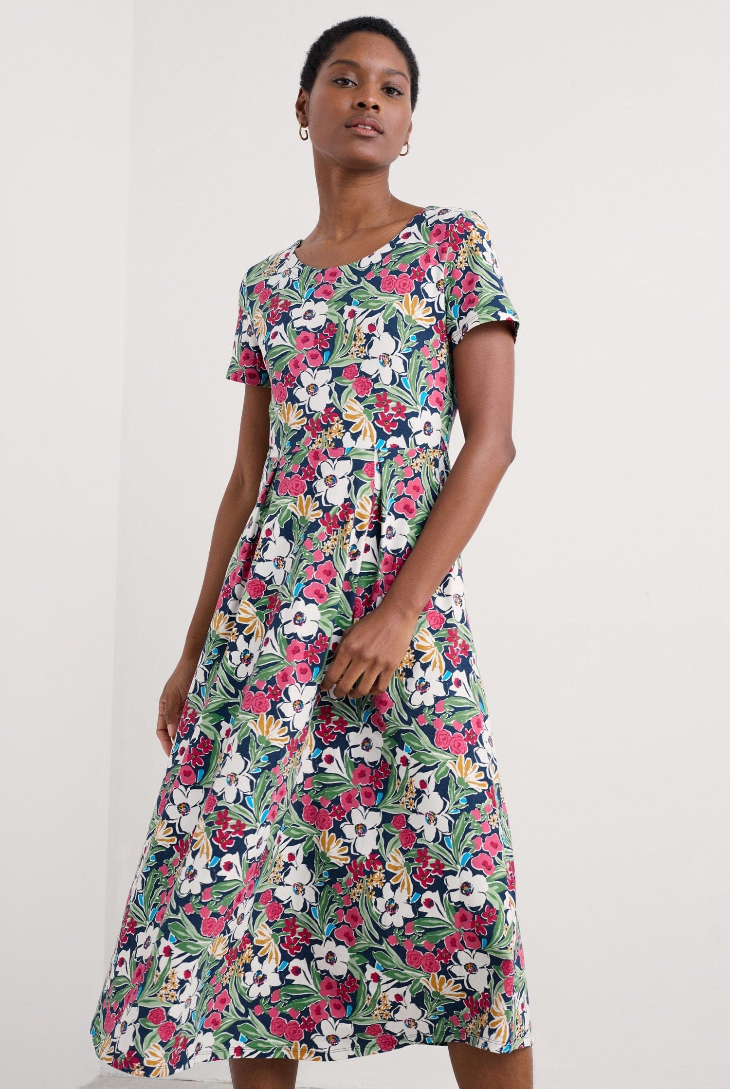 Seasalt Veronica Short Sleeve Midi Dress - Garden Flowers Night