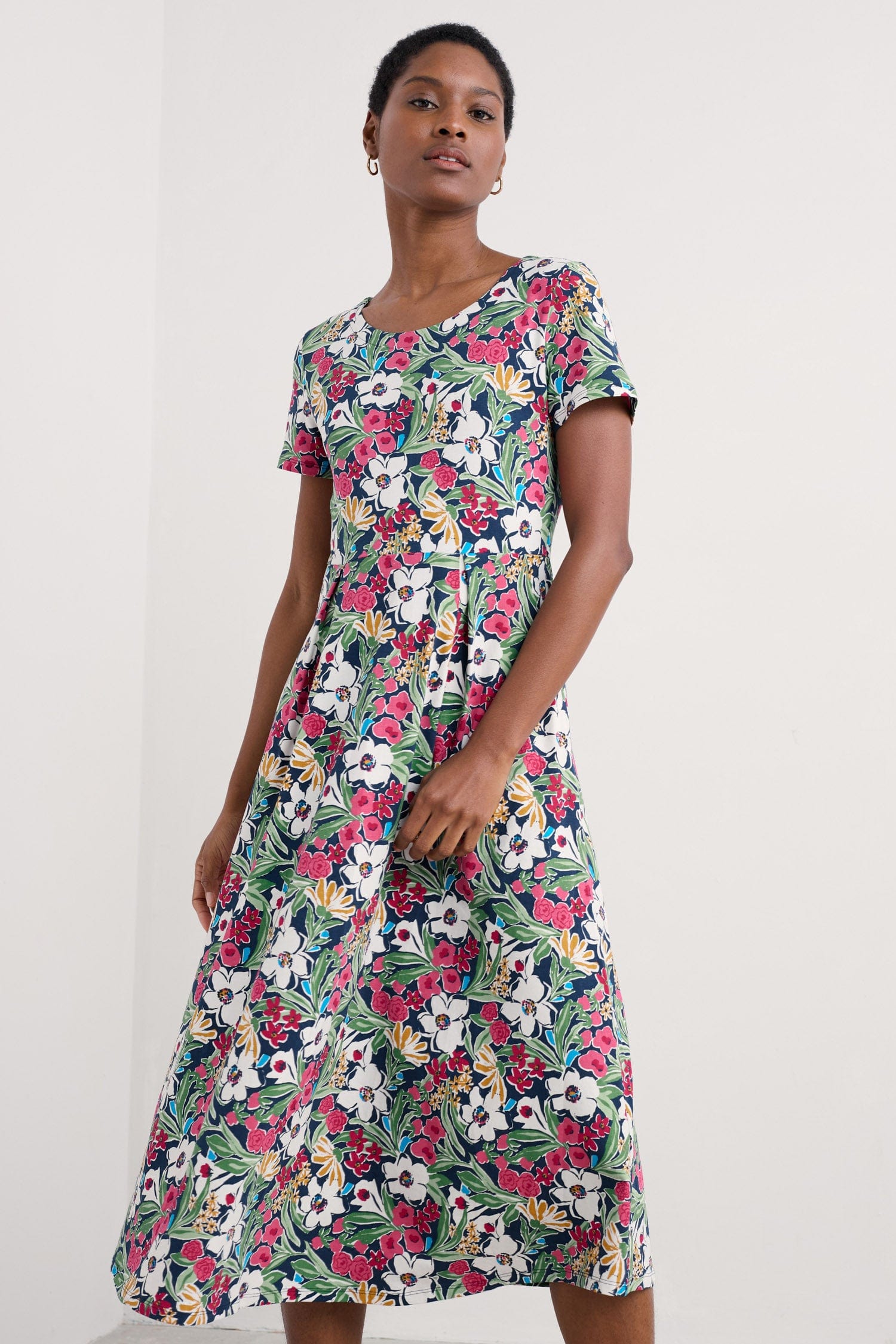 Seasalt Veronica Short Sleeve Midi Dress - Garden Flowers Night
