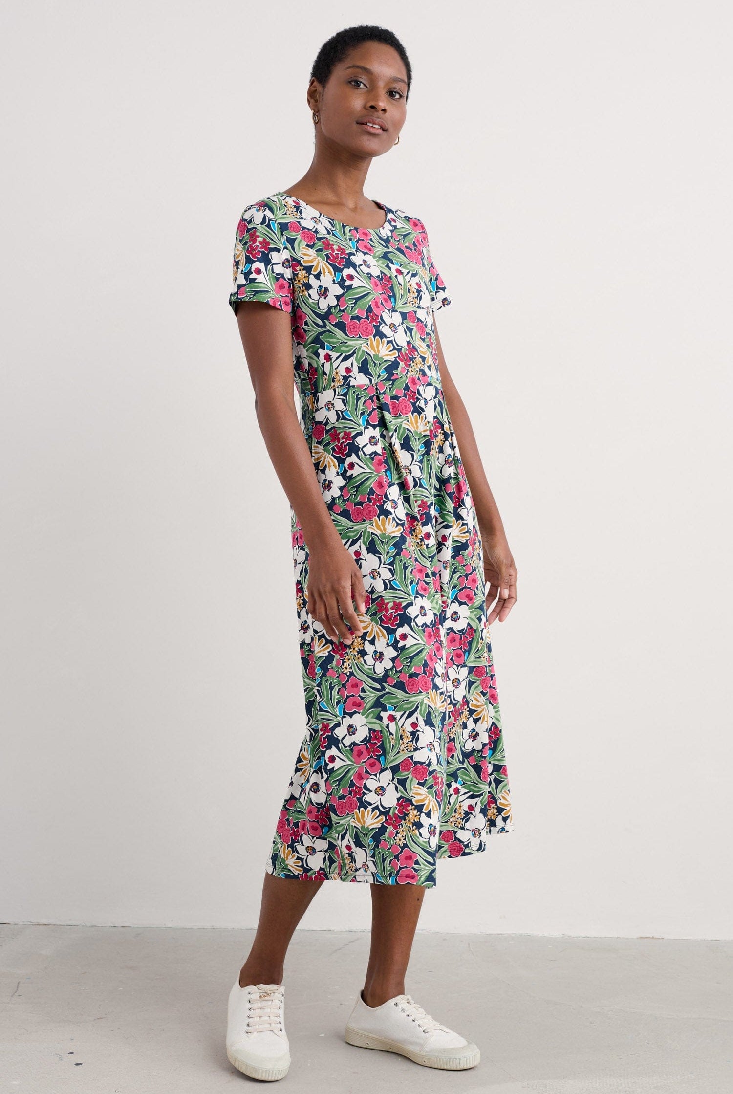 Seasalt Veronica Short Sleeve Midi Dress - Garden Flowers Night