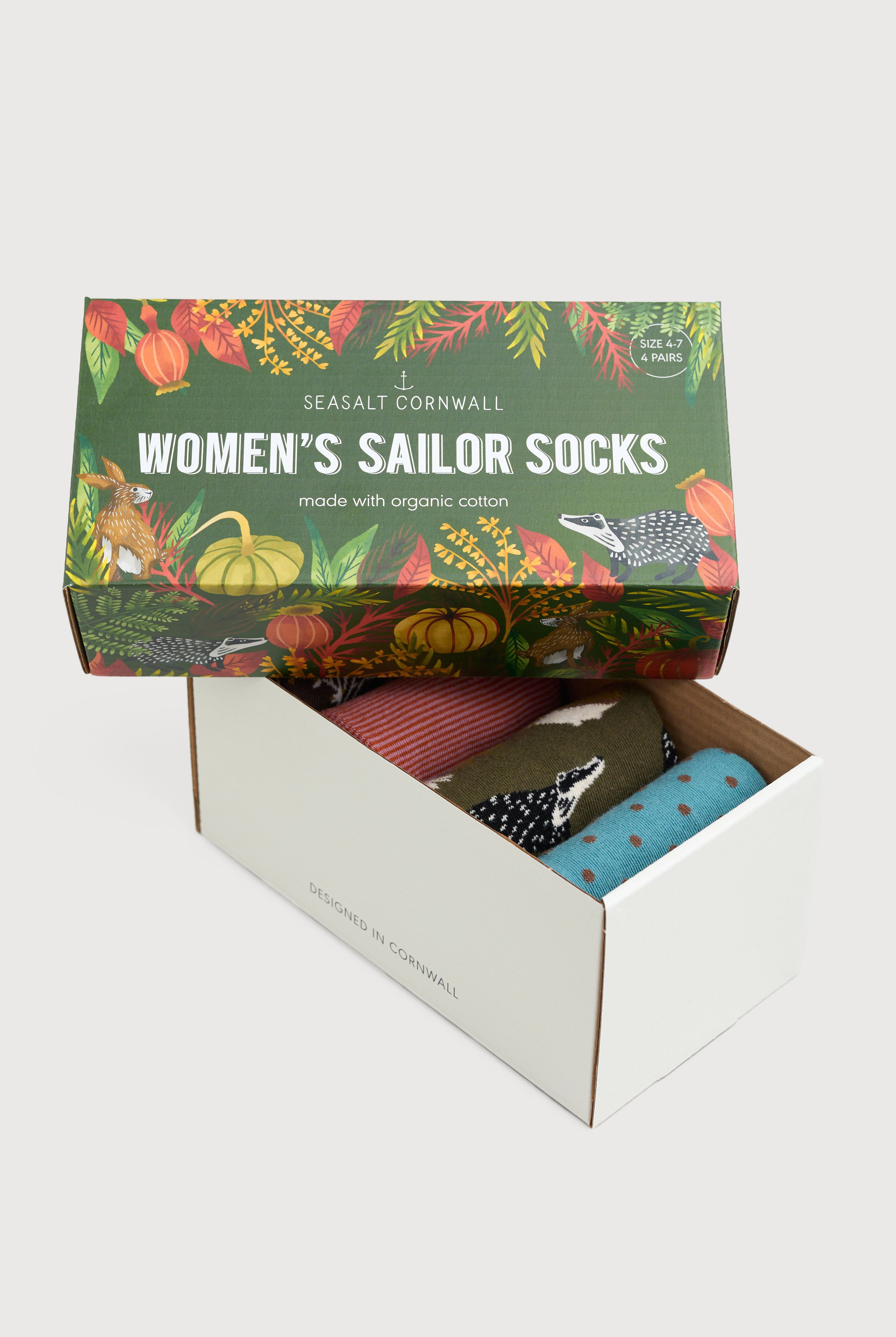 Seasalt Women's Sailor Socks Box of 4 Nature - Fronds Mix B-AC34876_34260_OS