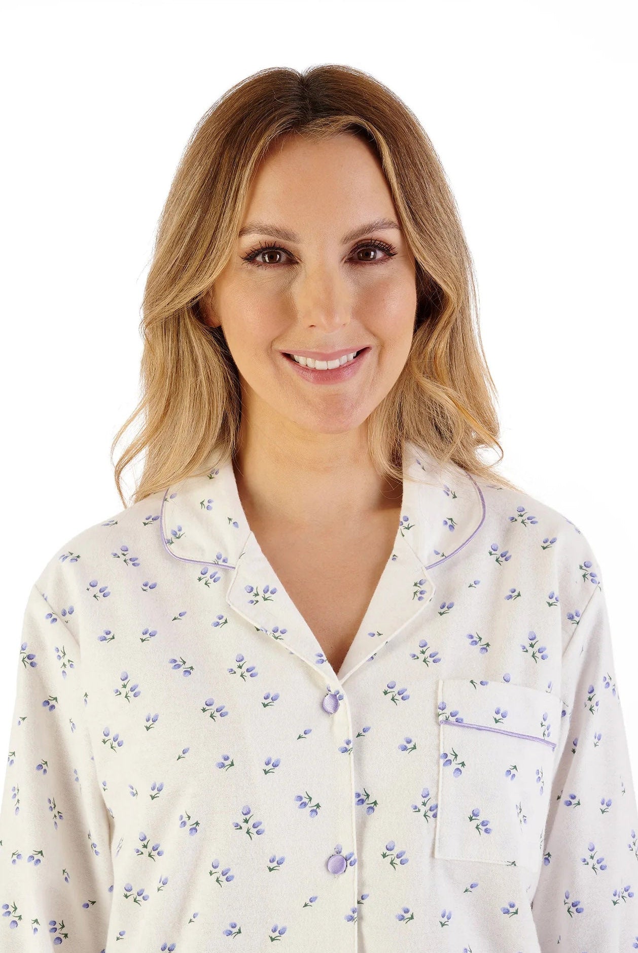 Slenderella Brushed Cotton Floral Pyjama Set - Purple