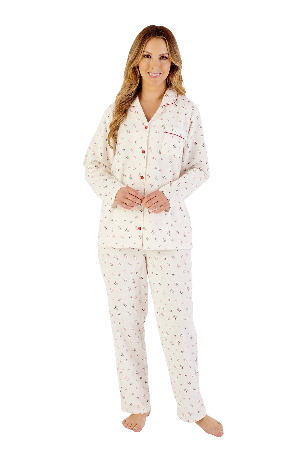 Slenderella Brushed Cotton Floral Pyjama Set - Red