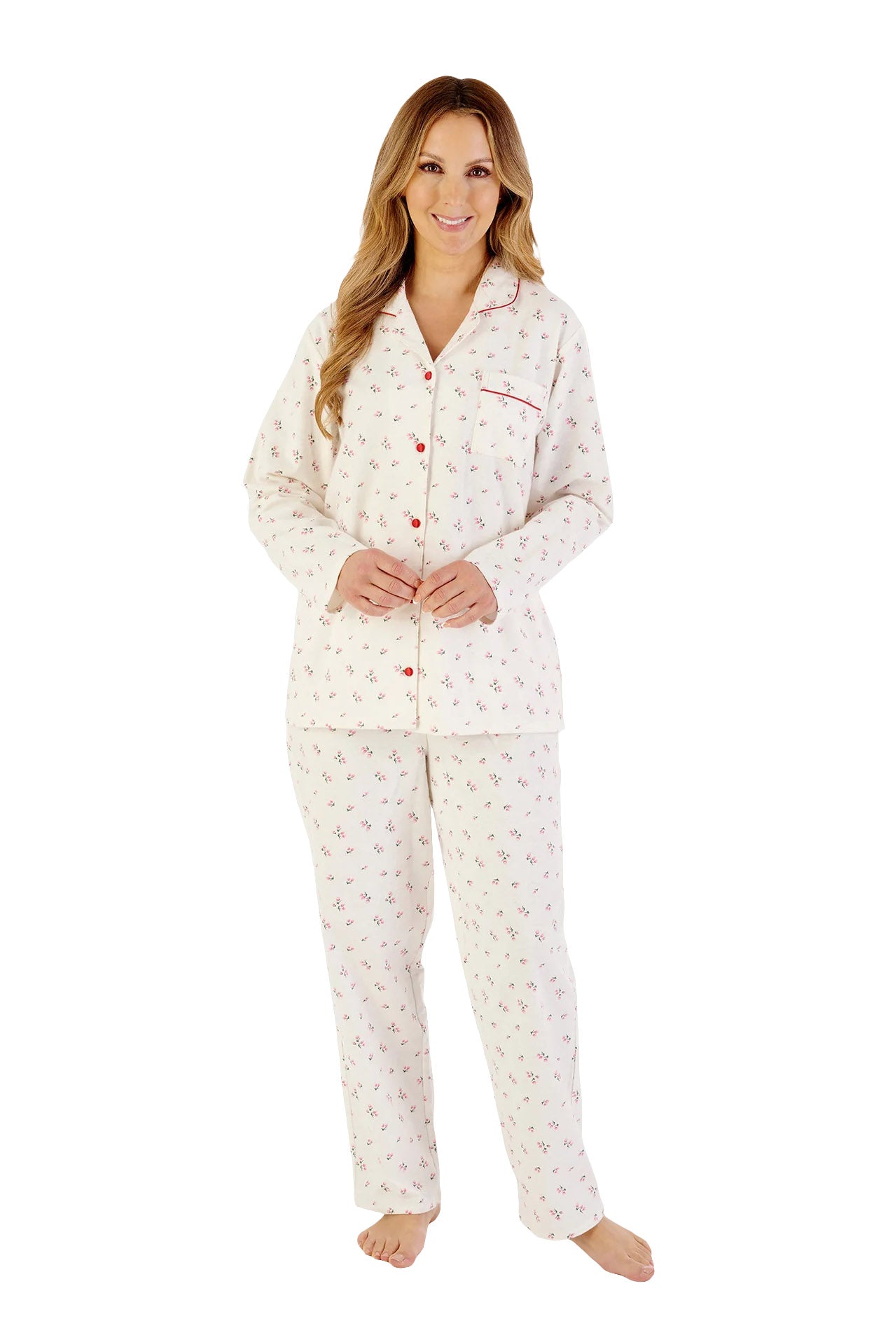 Slenderella Brushed Cotton Floral Pyjama Set - Red