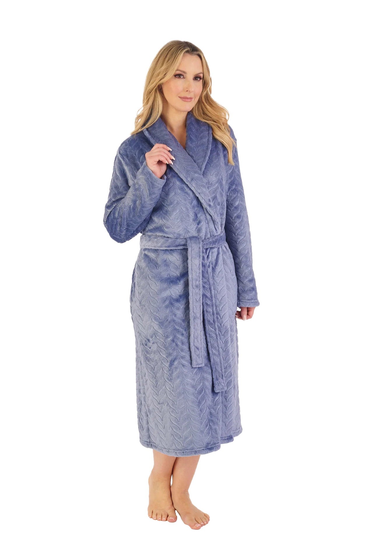 Slenderella Embossed Pattern Fleece 46 Inch Dressing Gown - Grey