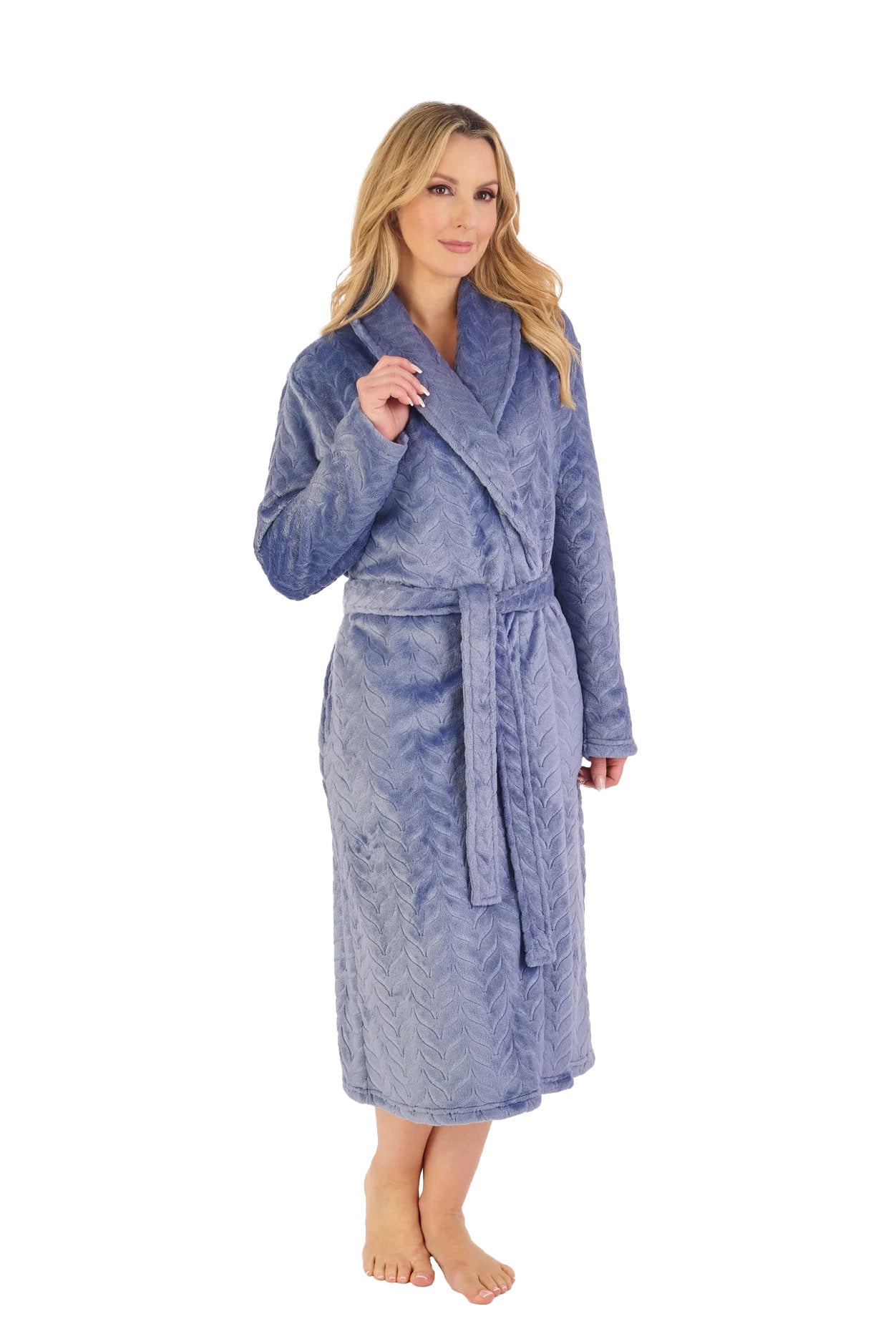 Slenderella Embossed Pattern Fleece 46 Inch Dressing Gown - Grey
