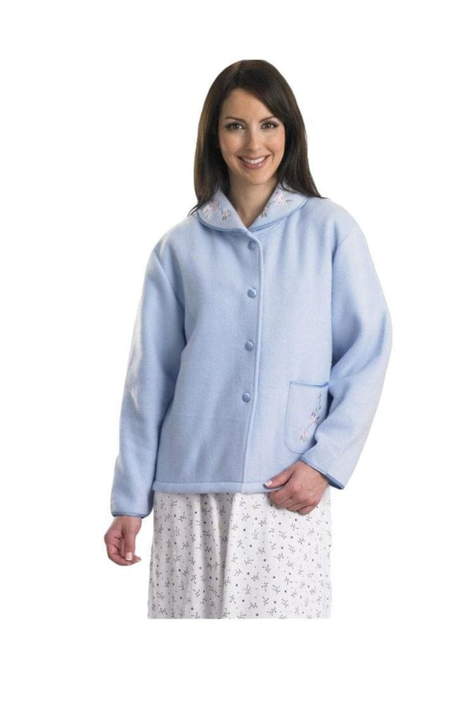Slenderella Embroidered Fleece Collar Style Bed Jacket - Blue