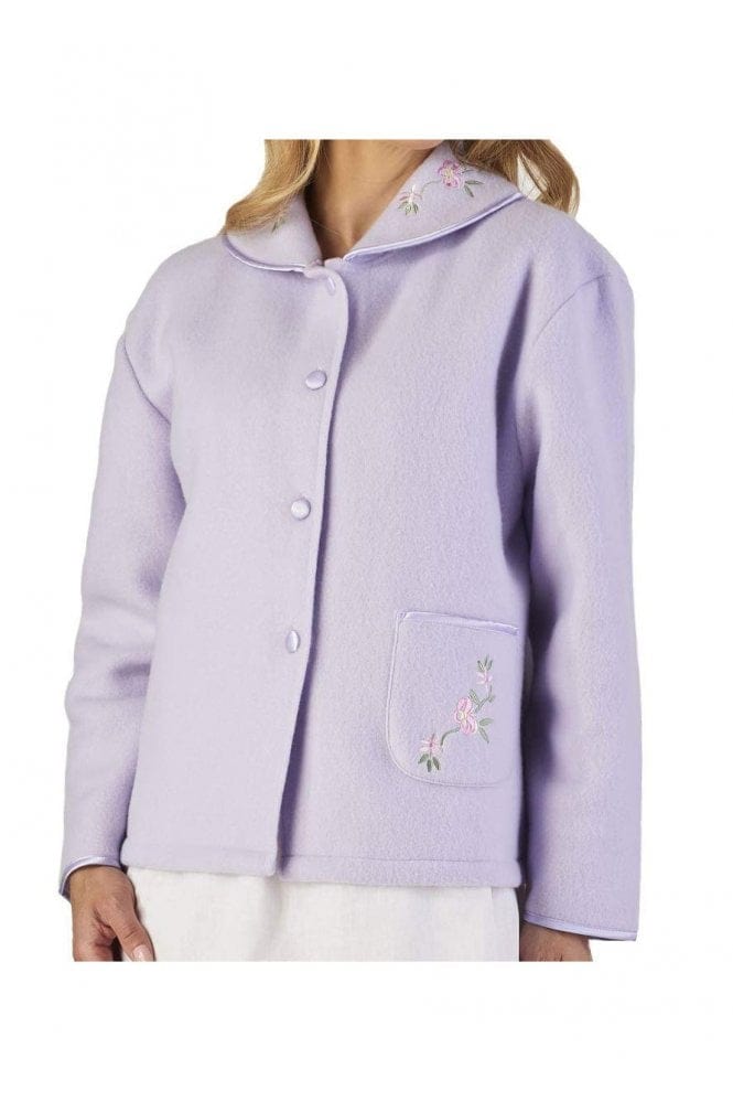 Slenderella Embroidered Fleece Collar Style Bed Jacket - Lilac