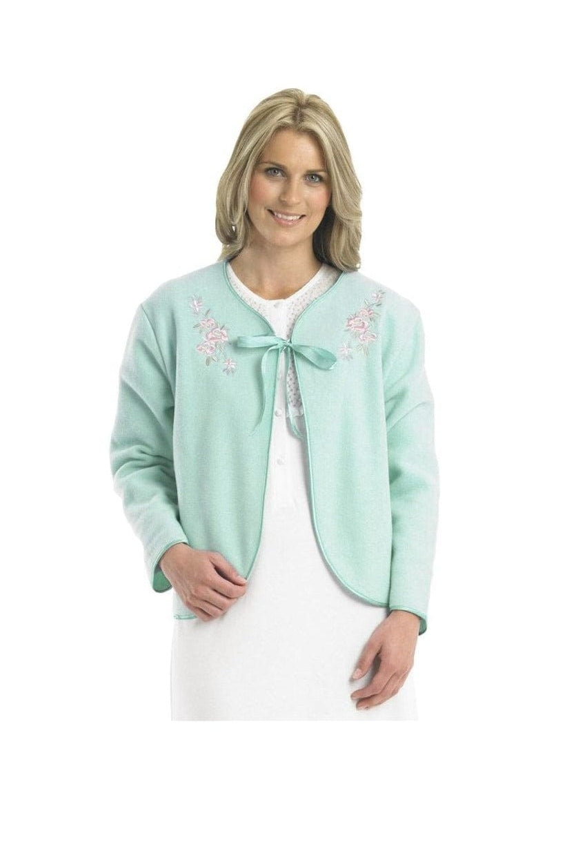 Slenderella Embroidered Fleece Tie Bed Jacket - Mint