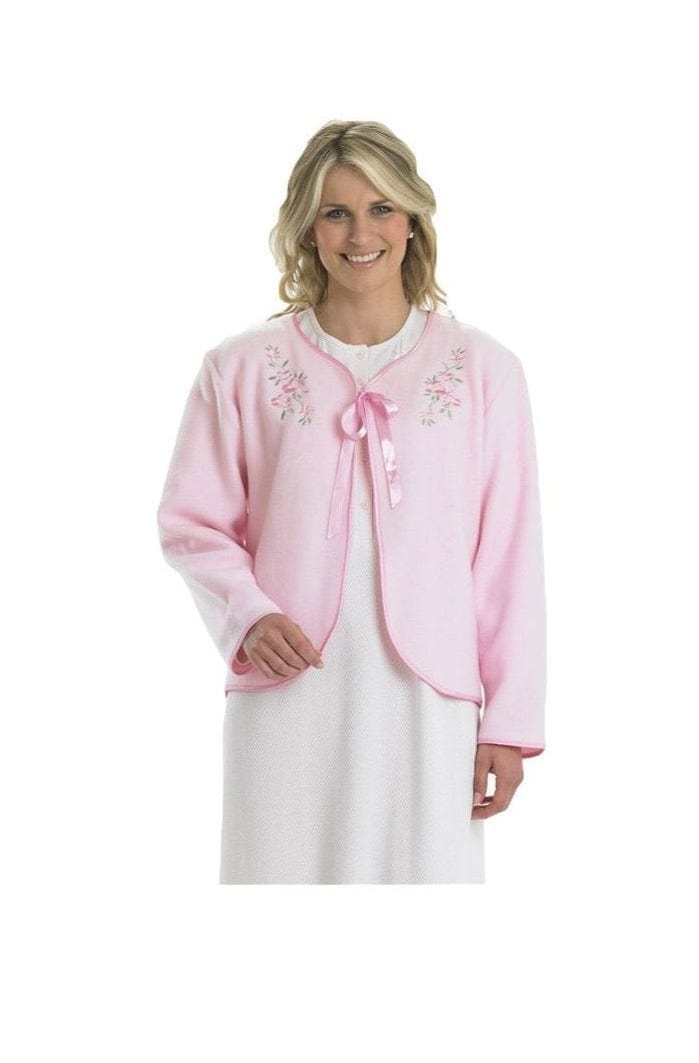 Slenderella Embroidered Fleece Tie Bed Jacket - Pink